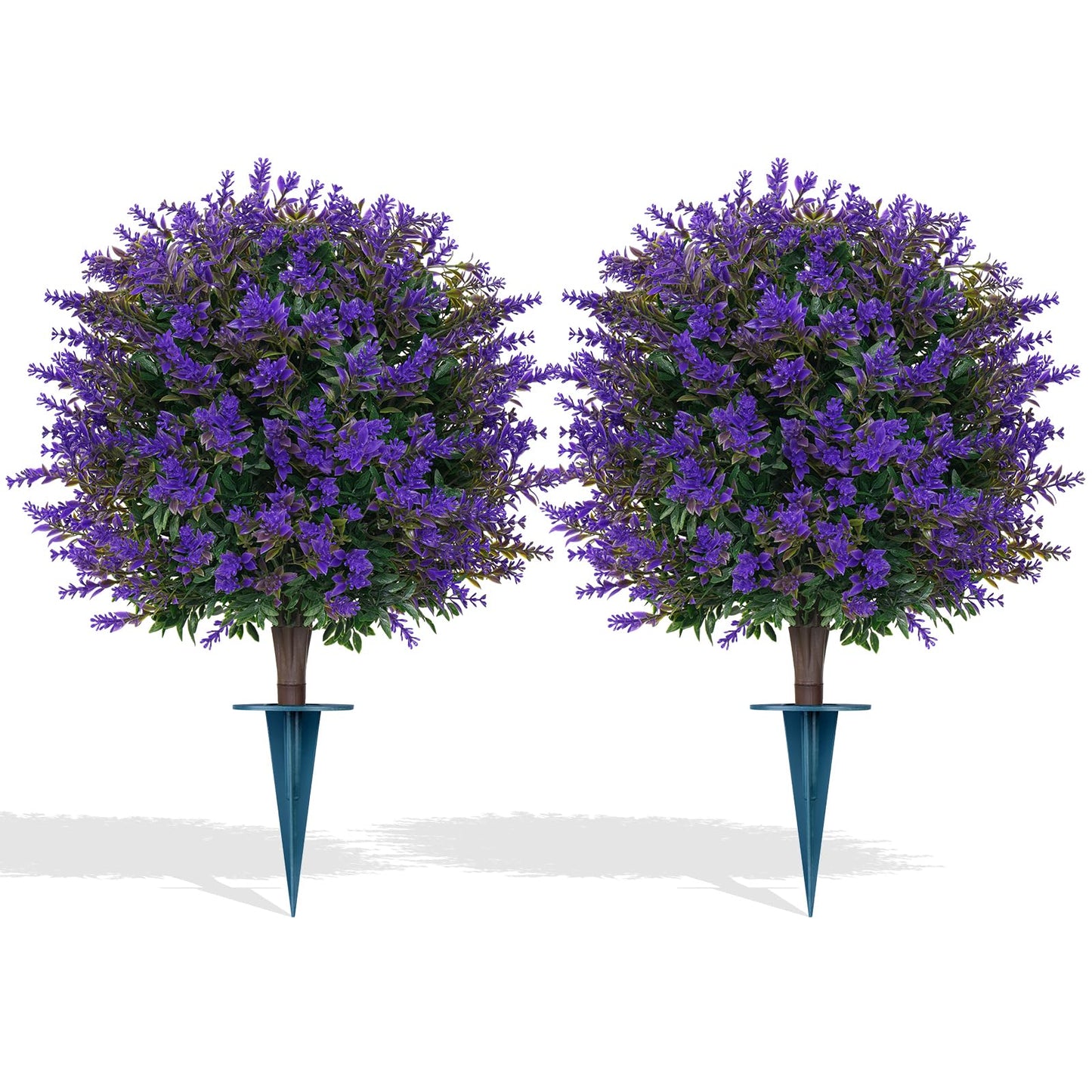Grooy Artificial Lavender Topiary Ball for Outdoors, Set of 2 Boxwood Plant Tree with Spike, Fake Shrubs UV Resistant Faux Plants for Indoor Outdoor Decor