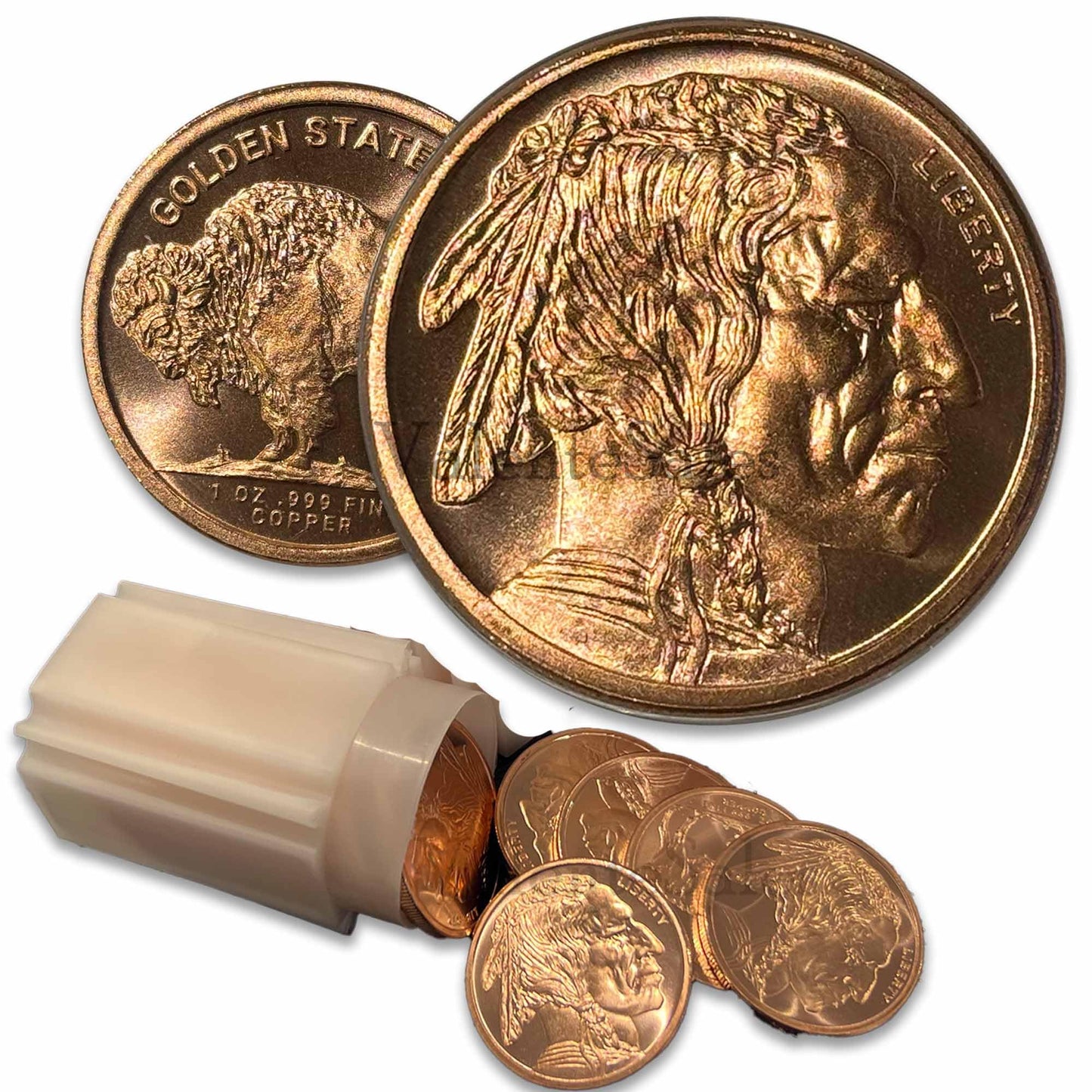 100 count 1 oz Copper Buffalo w/ 5 tubes for easy storage