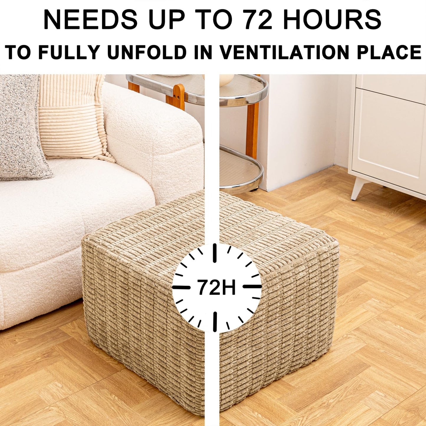 Asuprui Round Square Pouf Ottoman Foot Rest – Lightweight Modern Footstool with Plush Foam Filling, Perfect for Living Room Decor & Cozy Comfort – 20x20x14 Inch Chic Accent Piece (Light Coffee)