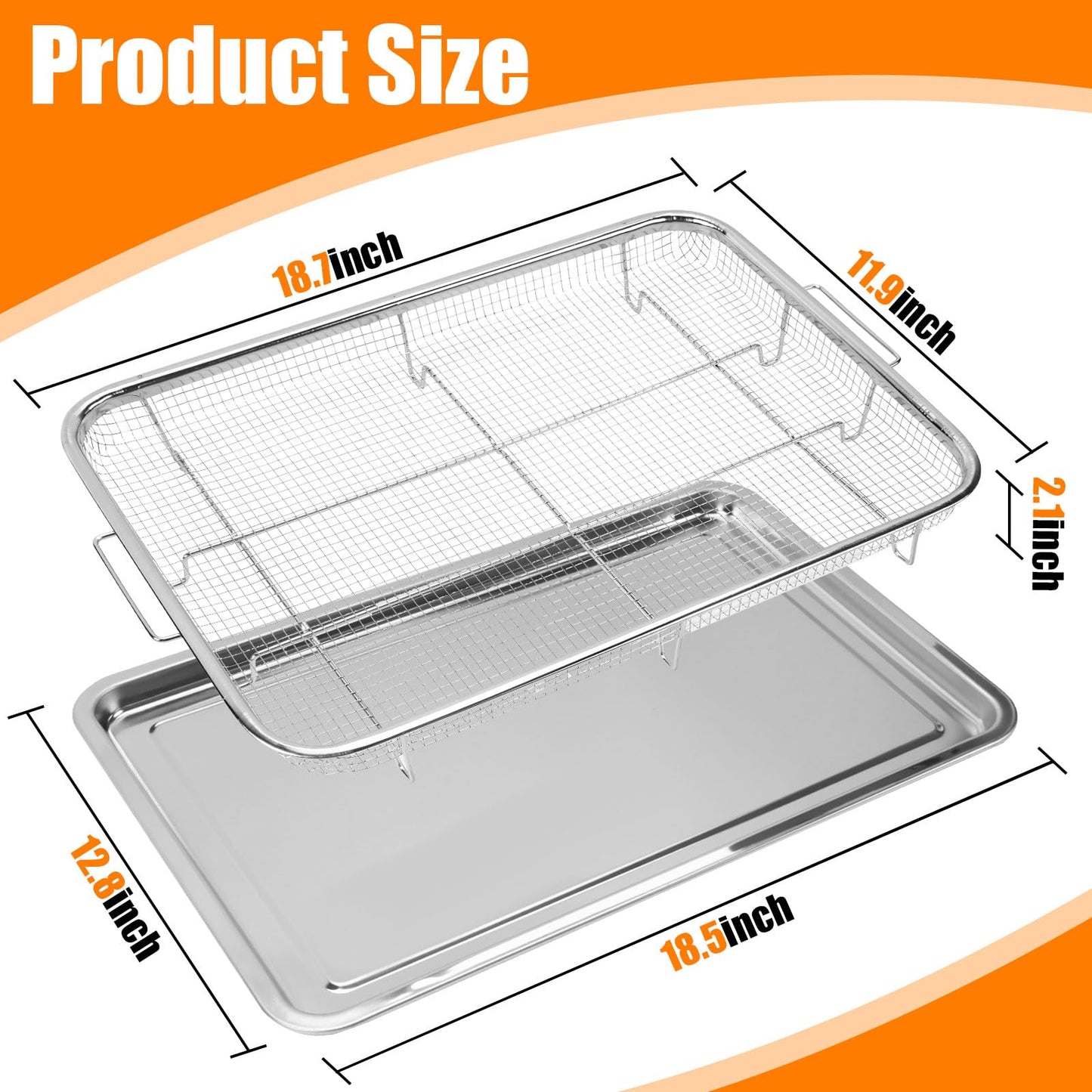 Foedo 18.7" X 12.8" Oven Air Fryer Basket and Tray, Extra Large Stainless Steel Air Fryer Basket with 100 PCS Parchment Papers, Dishwasher Safe & Rustproof