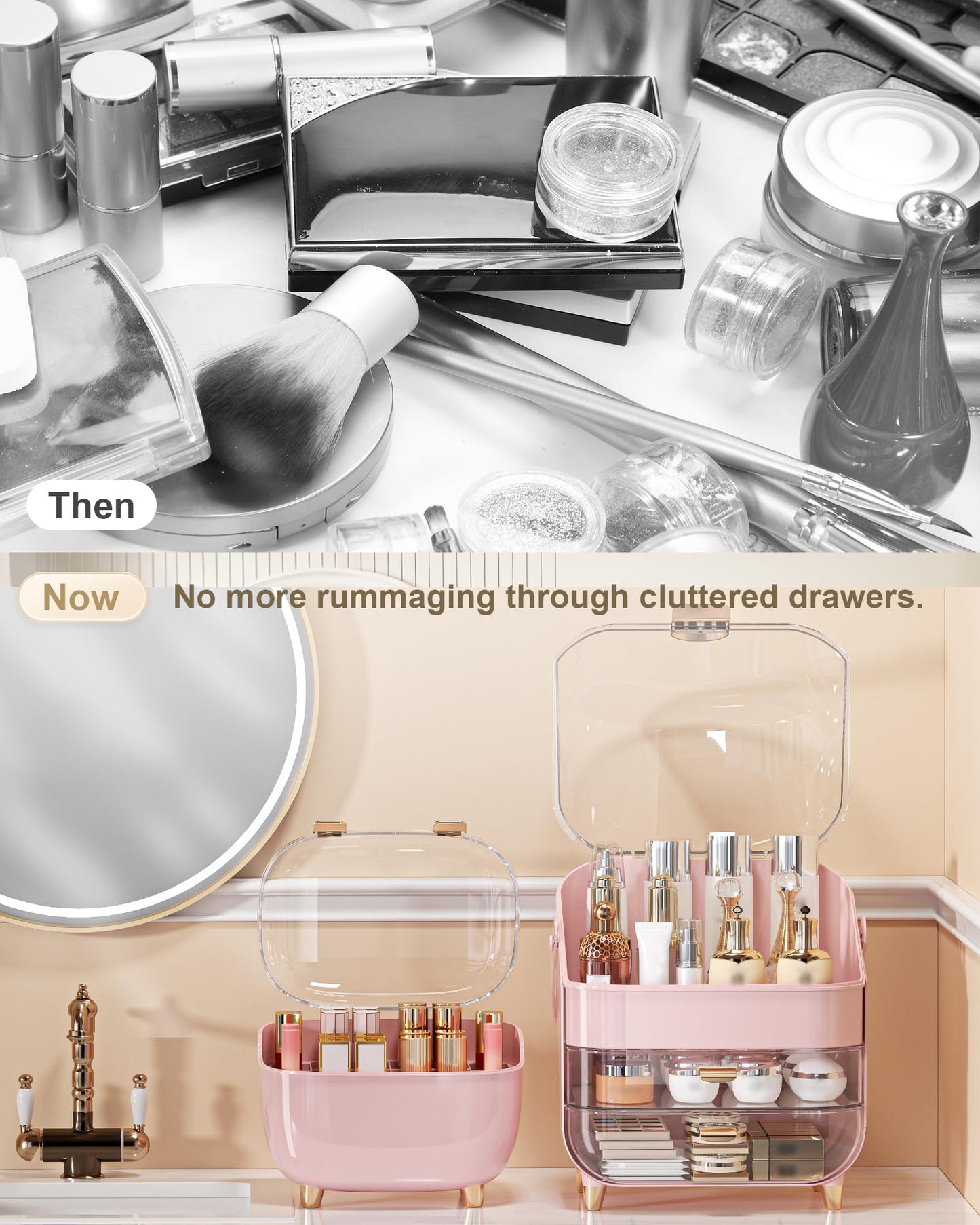 Makeup Organizer, Skincare Holder Bathroom Counter Organizer, Storage Box Cosmetic Display Cases, Teen Girl Gifts Trendy Stuff Make up Organizers for Vanity, Dresser, Countertop (Pink)