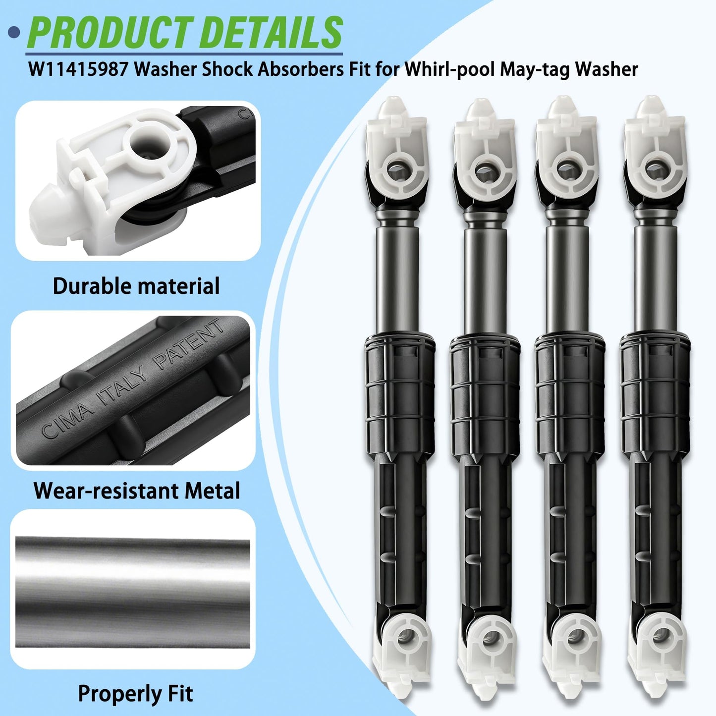 W11415987 WFW95hEDW0 WFW70HEBW2 WFW70HEDW0 WFW90HEFW1 Washer Shock Absorber Kit Fit for whirl-pool May-tag washer WFW80HEBW1 WFW80HEBW2 WFW81HEDW0 WFW8540FW0 MHW3000BG0 MHW3000BG1 MHW3000BG2