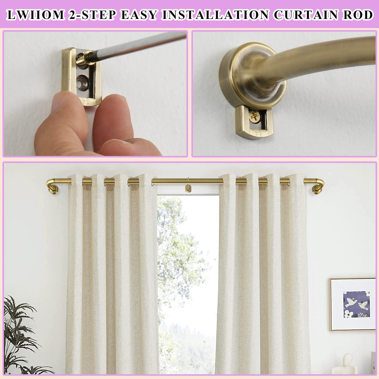 Antique Bronze Disc Curtain Rods, 48-84 Inches Window Curtain Rod,Adjustable Room Darkening Drapery Rod with Aluminum Finials and Brackets,Wrap Around Design