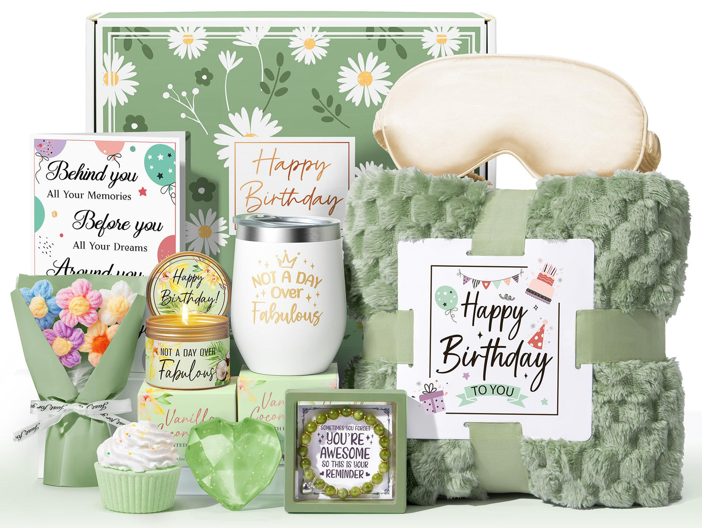 Birthday Gifts for Women Friendship, Unique Happy Birthday Gifts Basket for Mom Her Best Friend Sister Wife Girlfriend Coworker, Luxury Self Care Box Vanilla Coconut Relaxing Spa Gifts Set w/Blanket
