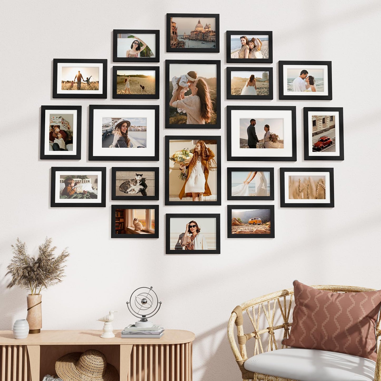 Vittanly 20 Pack Picture Frames Collage Wall Decor, Multi Sizes Including 4pcs 8x10, 8pcs 5x7 and 8pcs 4x6 Photo Frames, Gallery Frame Set for Wall or Tabletop Display, Black