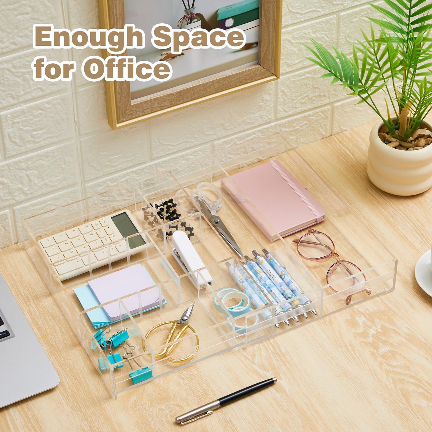 Briwooody Acrylic Drawer Organizer Clear Desk Drawer Organizer Trays with Adjustable Compartments Desk Accessories for Office Stationery Makeup Silverware Bathroom(Expandable)
