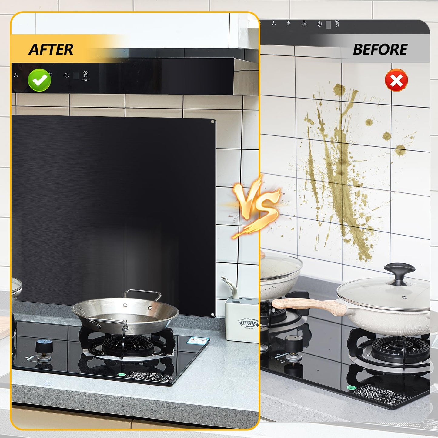 Yaocom Stainless Steel Backsplash Range Hood Stove Backsplash Back Stainless Steel Sheet for Kitchen Wall Splatter Metal Wall Panels with Screws and Hanging Towel(Black,30×12 Inch)
