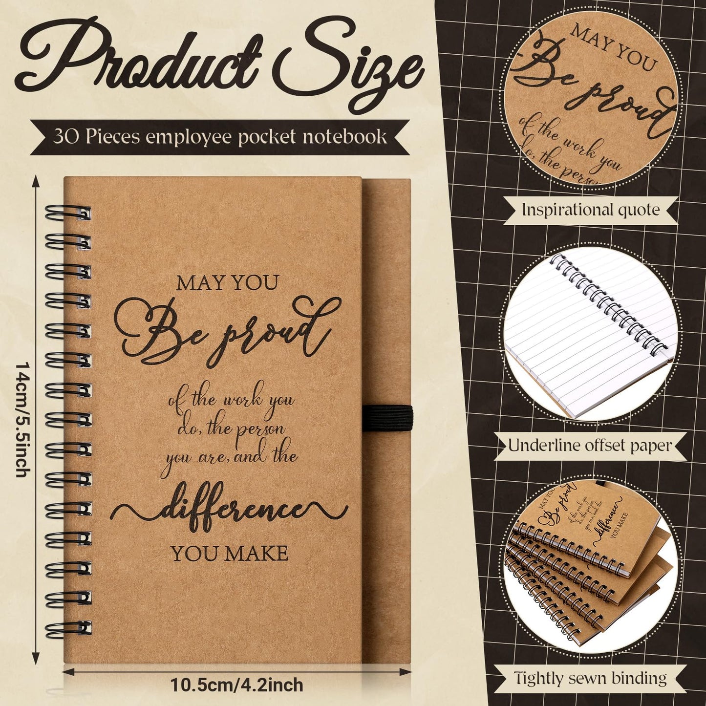 Tenceur 30 Pack Spiral Notebooks Sets Employee Appreciation Gifts Bulk Inspirational Spiral Journals with Motivational Bamboo Pens Thank You Gifts for Staff Teacher Coworker