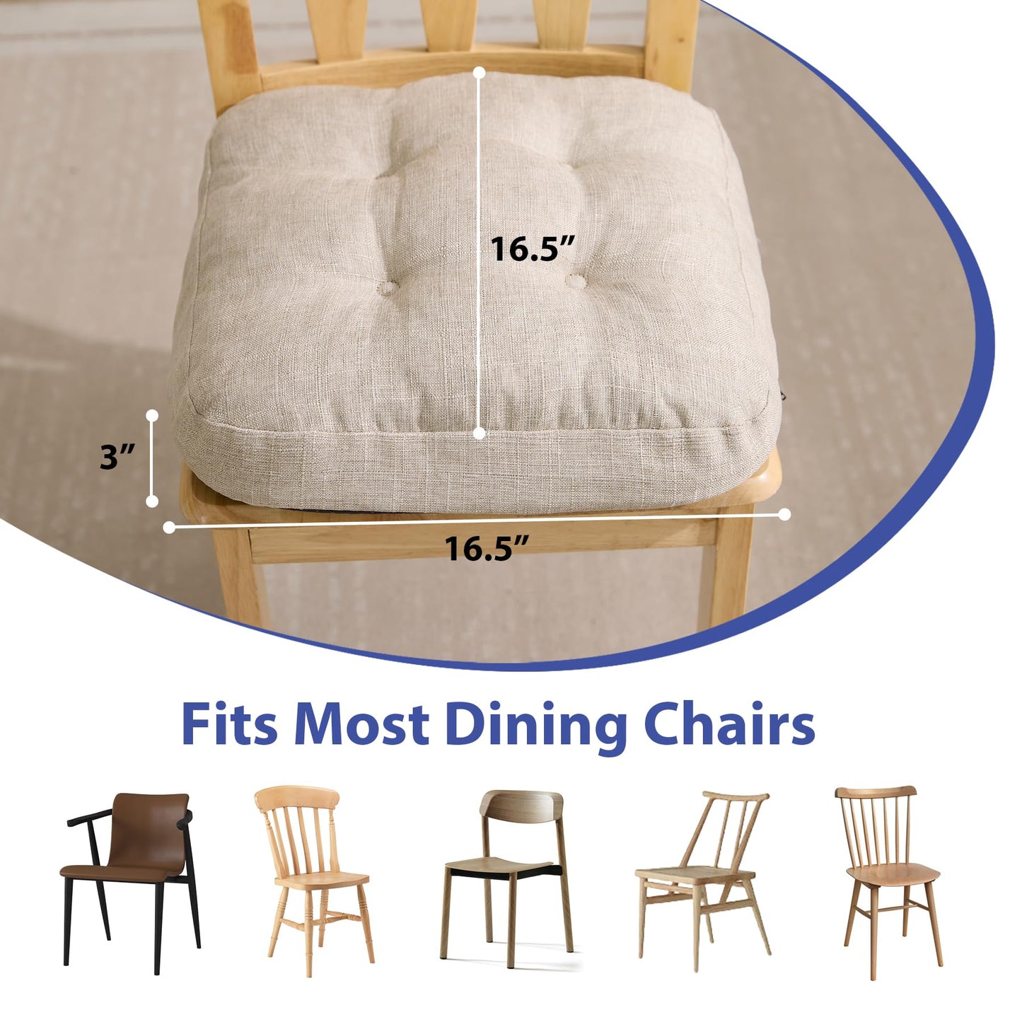 IASEAHK Chair Cushions, Memory Foam Dining Chair Cushions, Tufted Indoor Chair Pads, Set of 4, 16.5' x 16.5' x 3.5', Beige