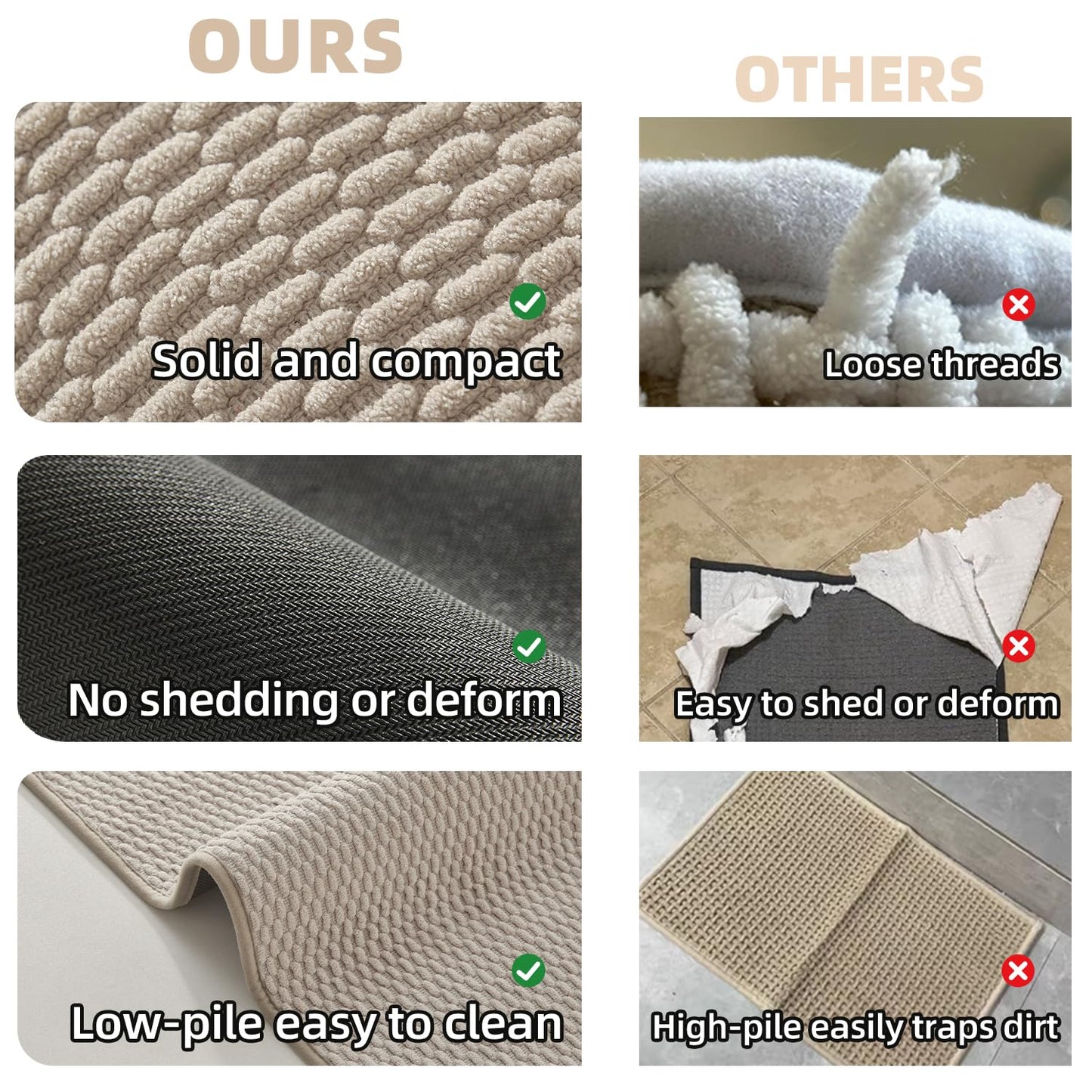 TYUU Bathroom Rugs Non Slip Washable, Super Absorbent Thin Bath Mat Quick Dry Low Pile Bathroom Rug, Beige 24"x36"