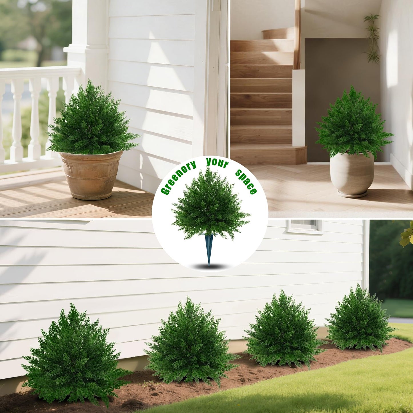 Yangrass Artificial Cypress Topiary Ball Trees 23" with Ground Spike, 2 Pack Fake Shurbs Artificial Bushes for Outdoors, UV Resistant Faux Evergreen Plants for Indoor Front Porch Garden