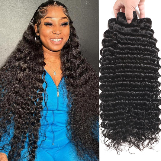 12A Deep Wave Human Hair Bundles 20 22 24 Inch Deep Curly Bundles Human Hair 100% Unprocessed Brazilian Virgin Weave 3 Bundles Water Wave Human Hair Bundles Double Weft Wet and Wavy Bundles Human Hair