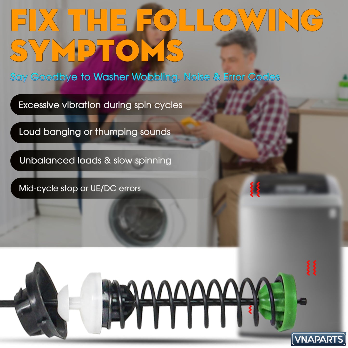 Upgraded W11396716 Washer Suspension Rod Kits Set (4Pcs)-24.4in, For Whirlpool Kenmore Maytag Washing Machine Suspension Rod Kit, Replaces W11171694 MVW6200KW2 WTW5100H WTW6120H MVW5430MW2 MVW5430PBK0