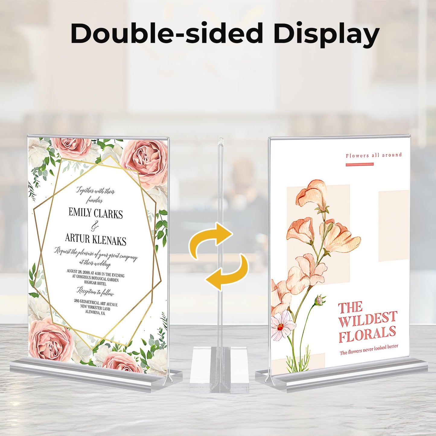 18 Pack Acrylic Sign Holder 5 x 7, Double-Sided Clear Sign Holder Plastic Stands for Display, T Shape Acrylic Table Sign Stands for Office Store Restaurants Wedding Party Decoration