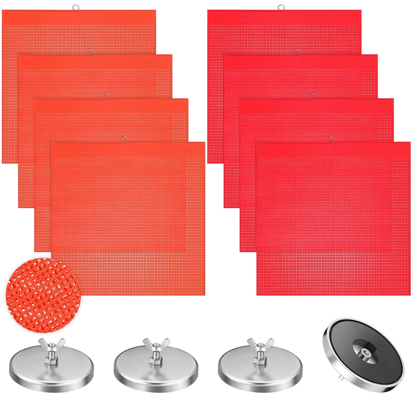 12 Pieces Safety Warning Flags and Magnets Kit Red and Orange Mesh Magnetic Wide Load Flags Bulk with Wire Loop 18 x 18 Inch for Trucks, Trailers, Pedestrian Crossings and Oversized Loads