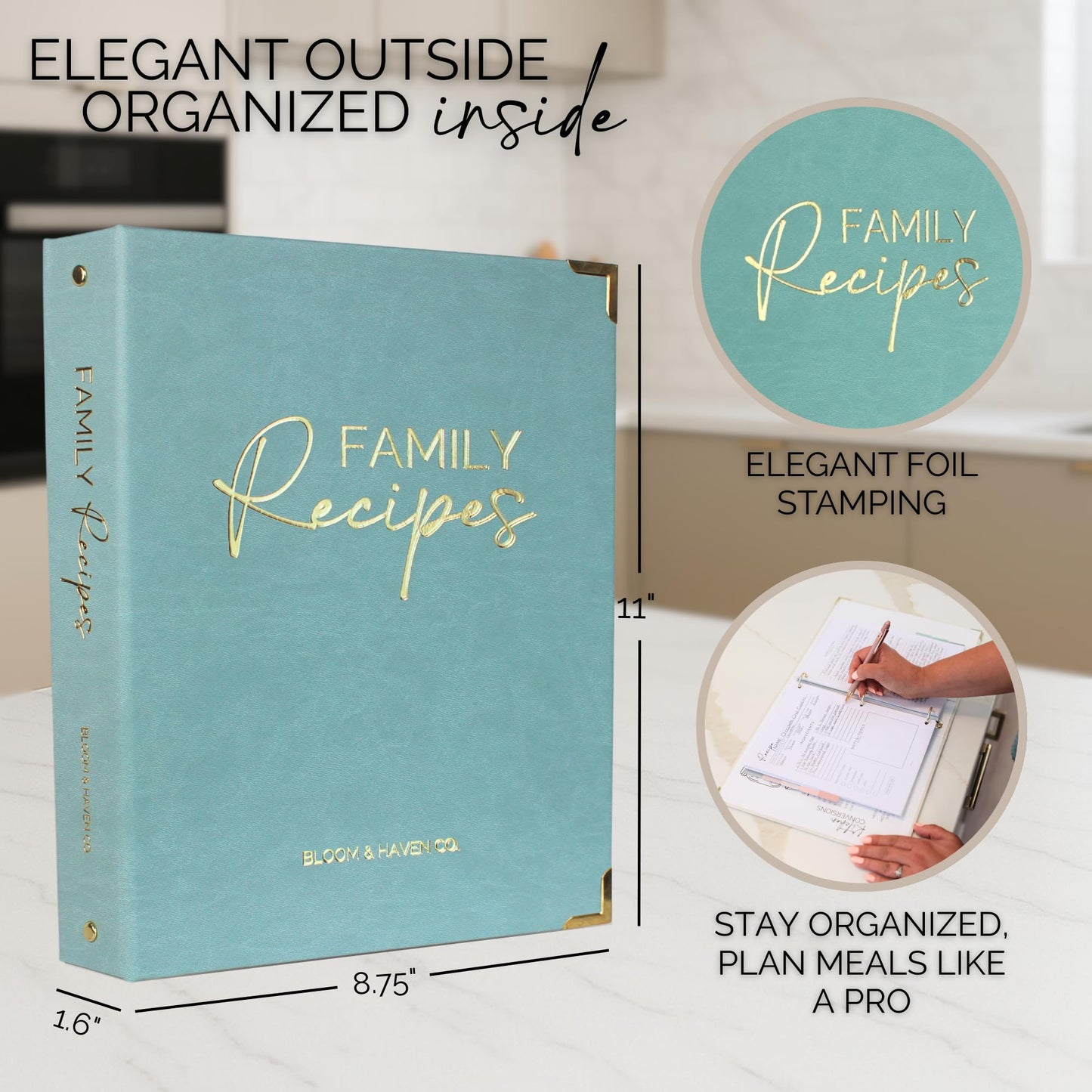 Bloom & Haven Recipe Book to Write in Your Own Recipes | Waterproof Recipe Book | Beautiful Blank Cookbook to Organize Your Recipes | Perfect Family Recipe Journal (Green)