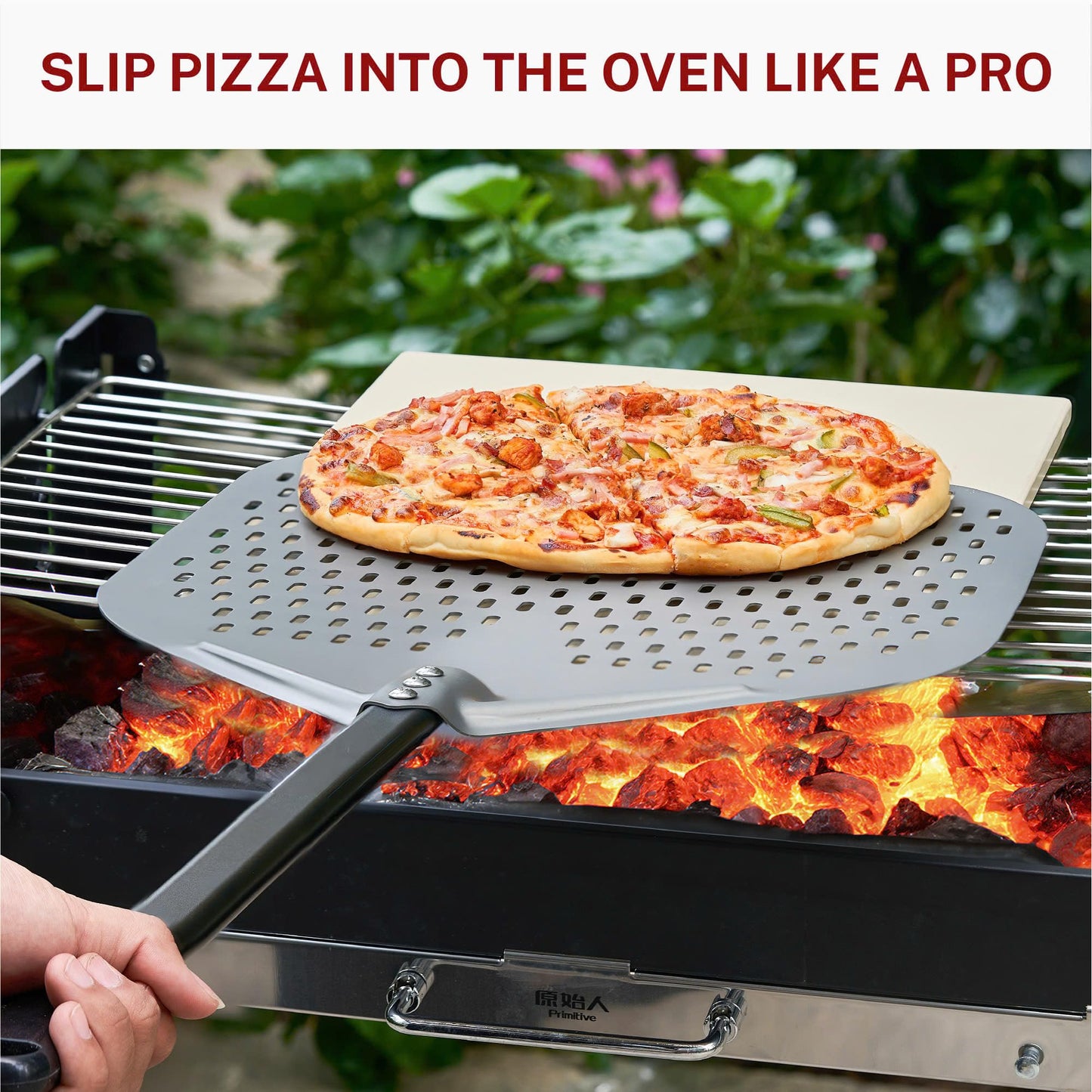 Colenza Pizza Peel 16 Inch with Long Handle, Approx 16" Wx 18" L, Aluminum Perforated Pizza Peel 16 inch with 14" Pizza Cutter Rocker Blade, Non Stick, Easy Slide for Baking, Outdoor & Indoor Use