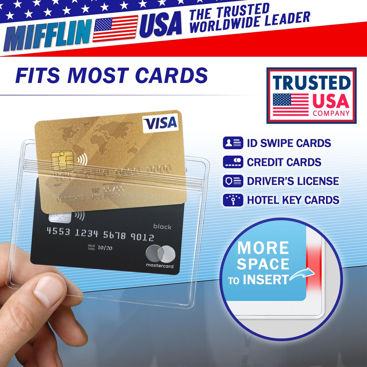 Mifflin-USA Card Protector (Clear, 4x3 Inches, 250 Pack), Waterproof and Resealable Horizontal Plastic ID Name Badge Holders