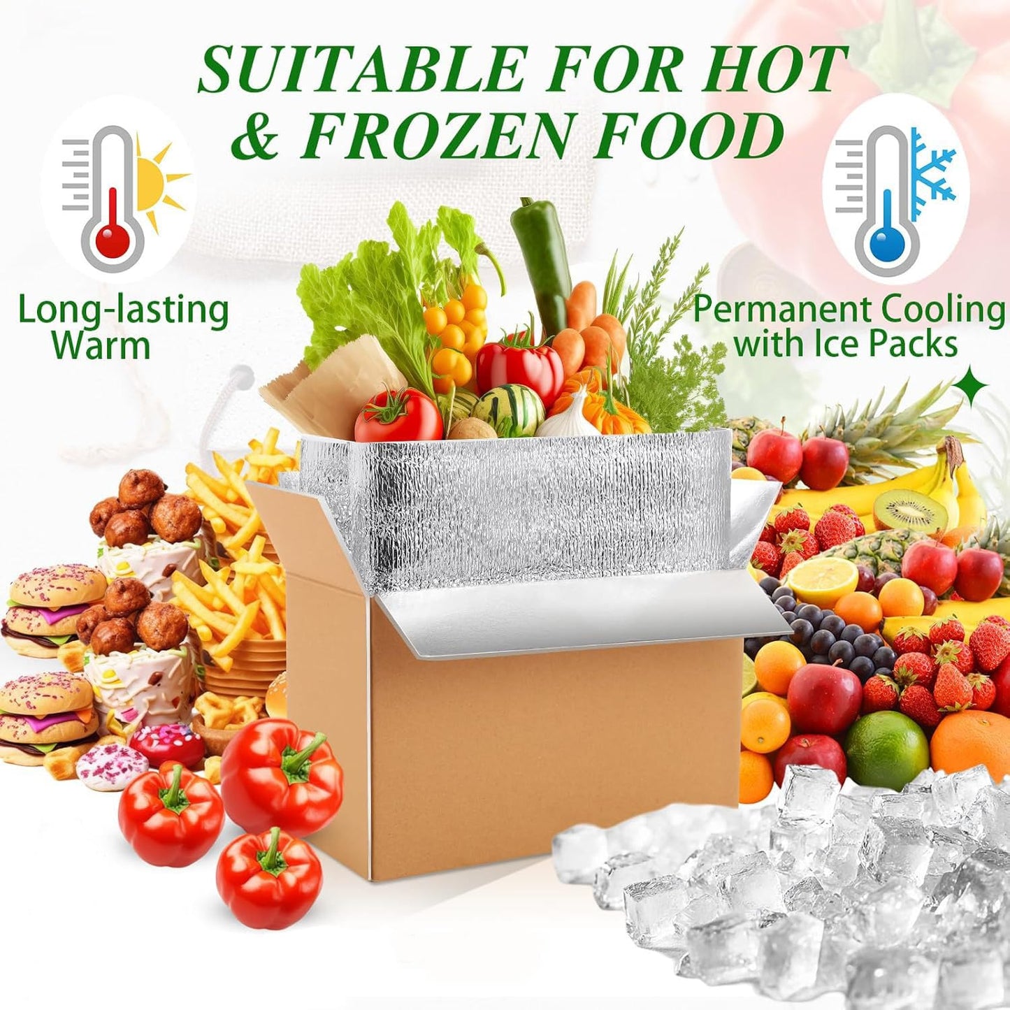 10 Pack Insulated Shipping Box - Cold Shipping Boxes With Foil Liner Bags, Professional Reusable Insulated Shipping Boxes for Frozen Food Suitable for Commercial Delivery And Personal Mailing Needs