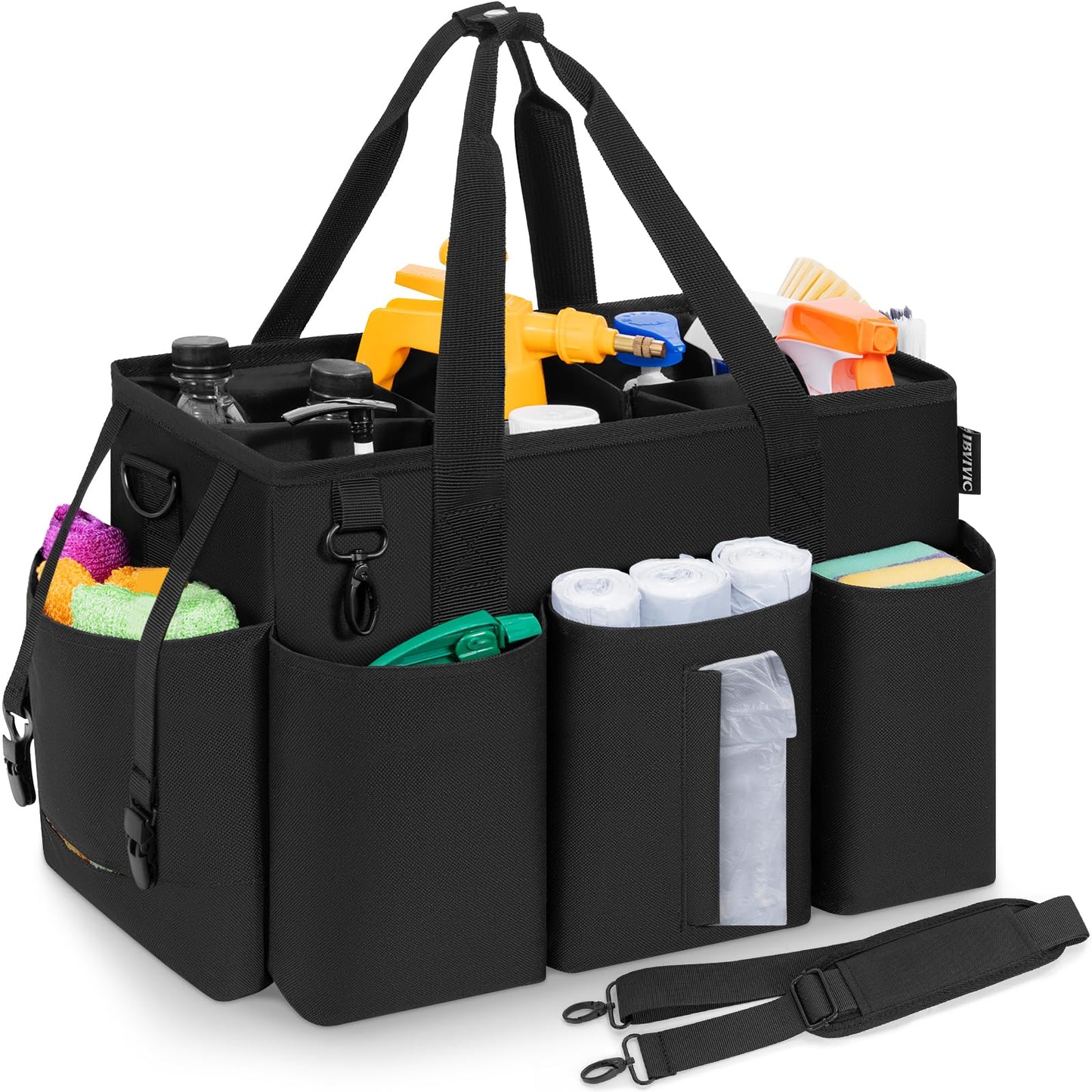 IBVIVIC Wearable Cleaning Caddy Bag for Cleaning Supplies, Large Capacity Cleaning Organizer Tote Bag Simple Kitchen Cleaning Supplies Storage Bag for Cleaners Housekeepers (Black)