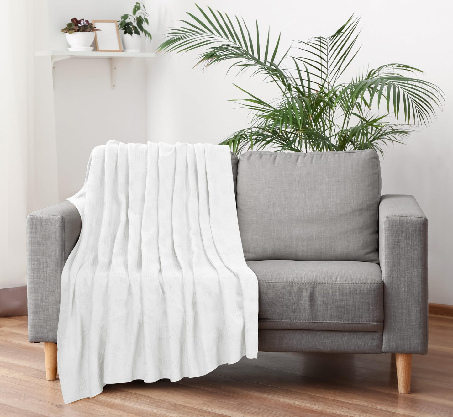 Utopia Bedding 100% Cotton Thermal Blanket White Queen Size Soft, Lightweight, Breathable, Cozy Spring and Summer Blankets for Bed, Home Room Decor Gifts for Women and Men (90x90 Inches)