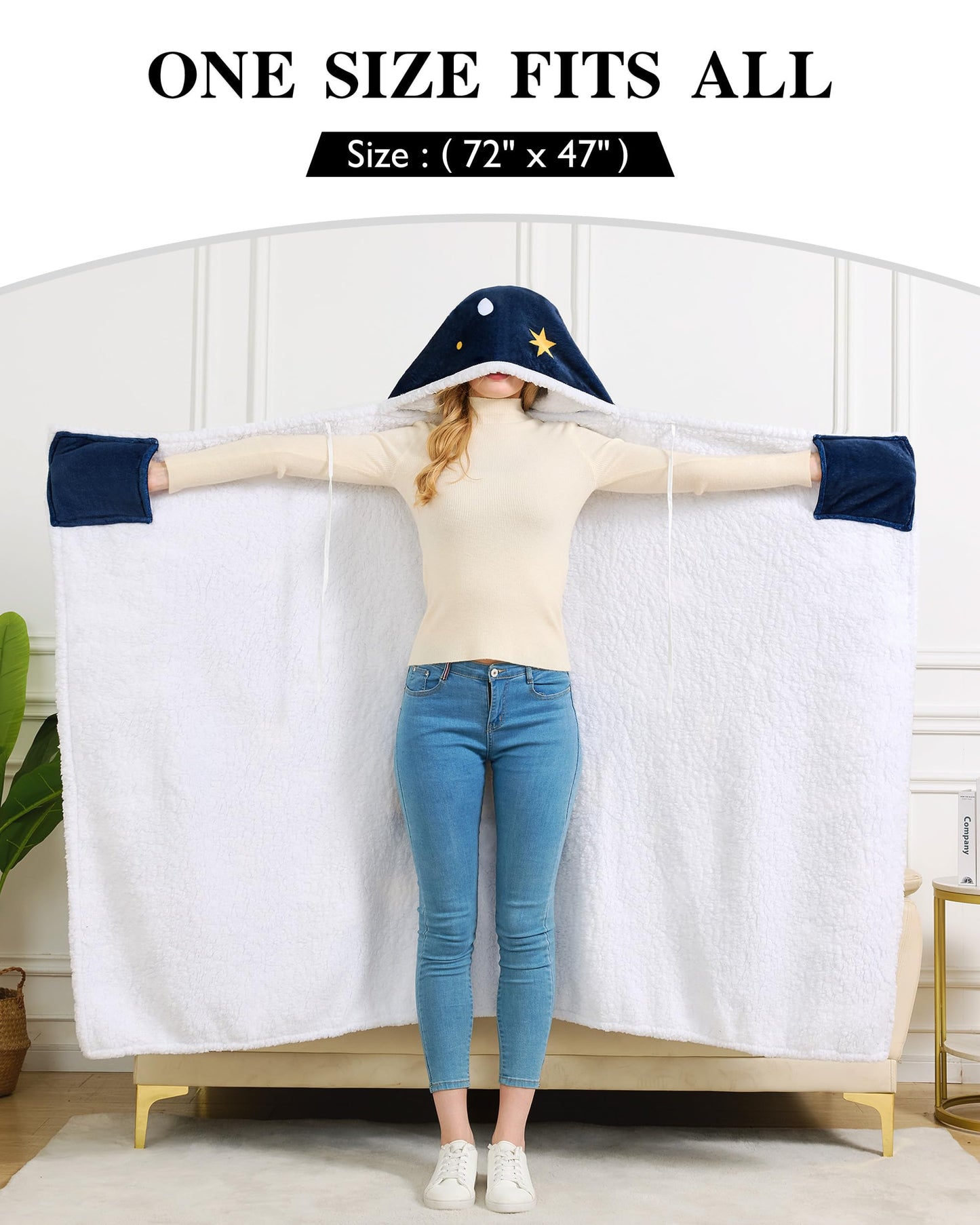 EASLIV Wife Wearable Blanket Hoodie, Blue Hoodie Blanket for Women, Mothers Day Wedding Anniversary Birthday Gifts, Valentines Day Gifts for Wife from Husband