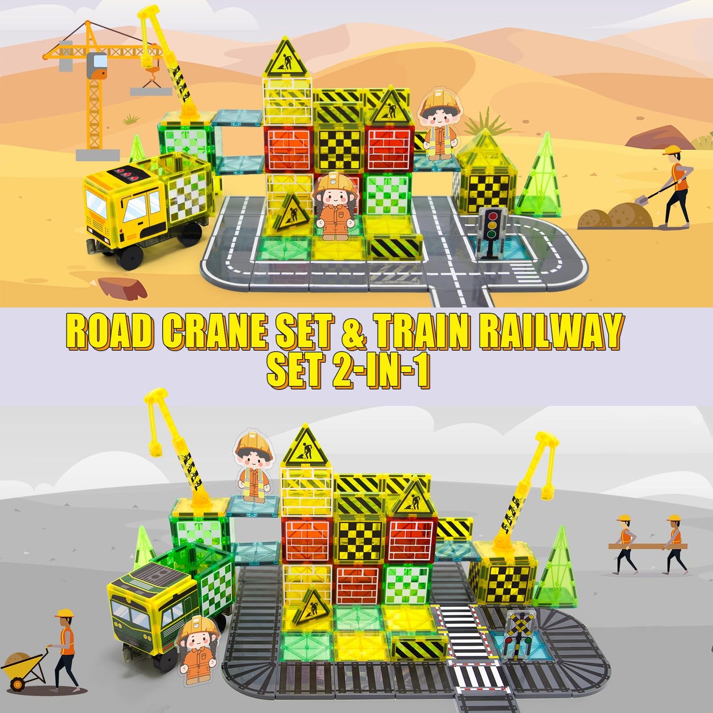 Magnetic Tiles Magnetic Construction Set with 2 Dolls, Cars, Train, Train Tracks, Building Sensory Toys for 3+ Year Old Boys & Girls Creative Kids Games Birthday Xmas Gifts