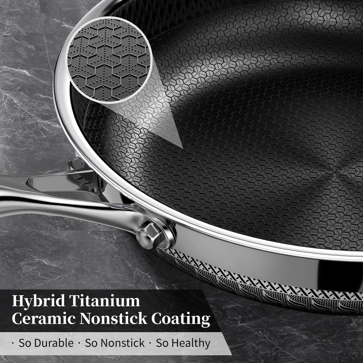 8 Inch Nonstick Frying Pan with Lid, Titanium Ceramic Tri-Ply Stainless Steel Non Stick Skillet W/Lid Small Hybrid Cooking Pan Healthy Induction Egg Frying Pan W/Stay Cool Handle, PFAS/PFOA/PTFE Free