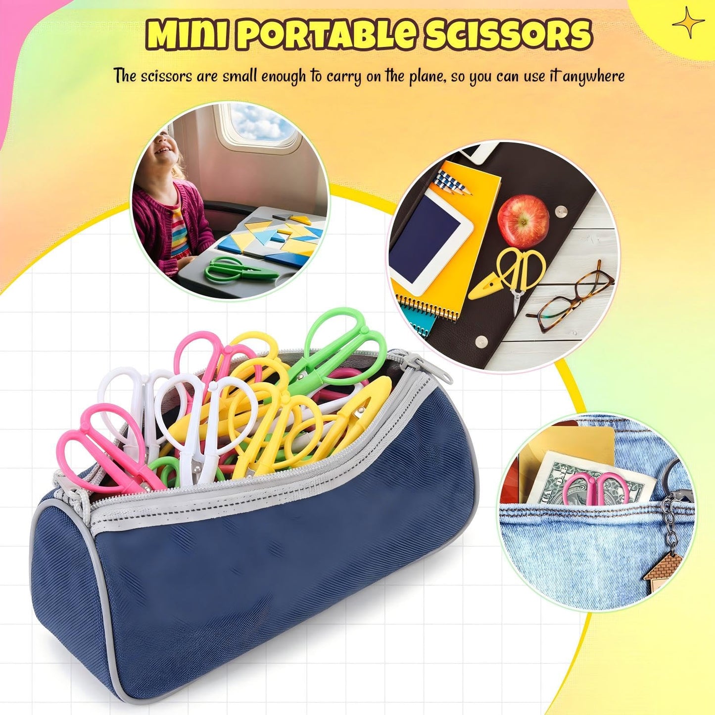 Mixweer 36 Pcs Mini Scissors Thread Tiny Colorful Travel Scissors 2.56 x 1.65 Inch Back to School Sewing Small Tool Embroidery Craft Clipper with Cover (Pink,Green,Yellow,Blue)