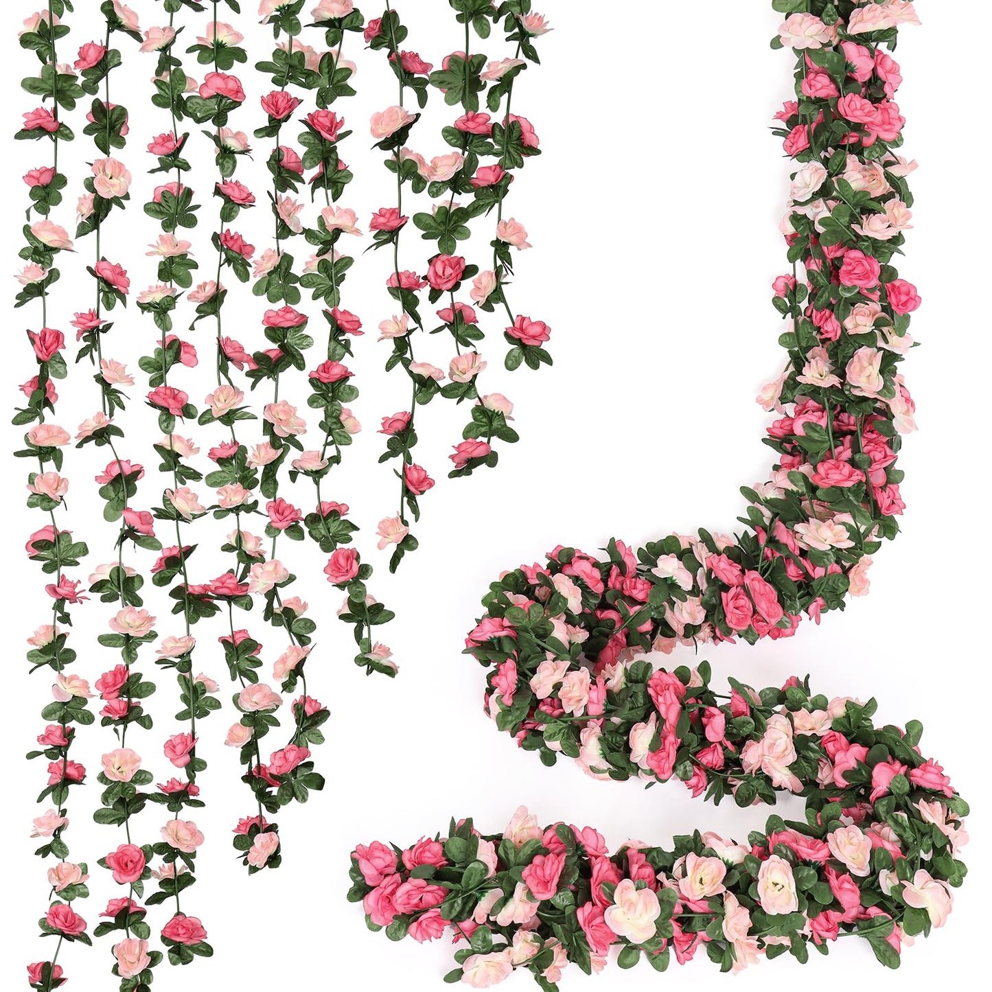 KHOYIME 18 Pack 144 FT Artificial Flower Garland, Fake Pink Roses Vines Silk Flowers Faux Plastic Outdoor Hanging Floral Ivy Garland Decoration for Wedding Arch Bedroom Home Wall Backdrop Room Decor