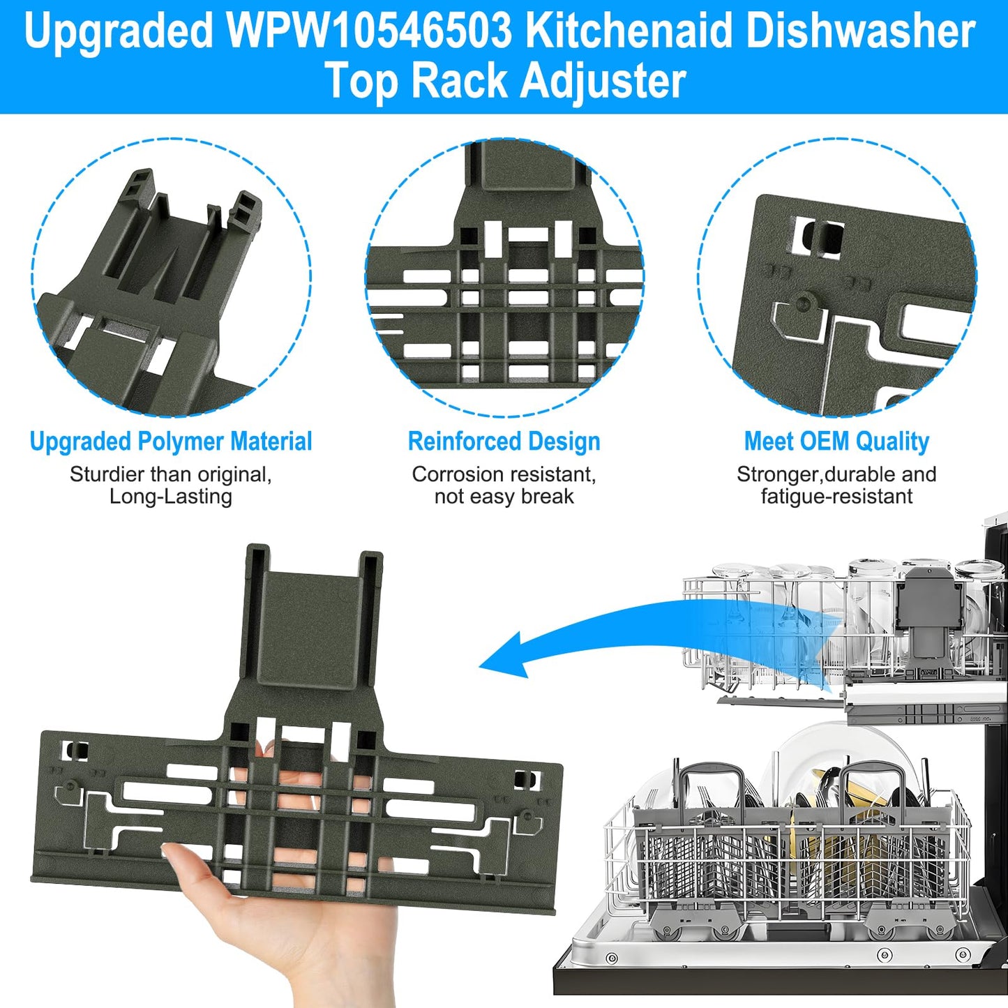 UPGRADED WPW10546503 W10546503 Dishwasher Top Rack Adjuster & W10320664/5 For Kitchenaid Dishwasher Parts Upper Rack KDTE334GPS0 KDFE104HPS0 W10546503 For Kitchen aid Dishwasher Parts,11Pack