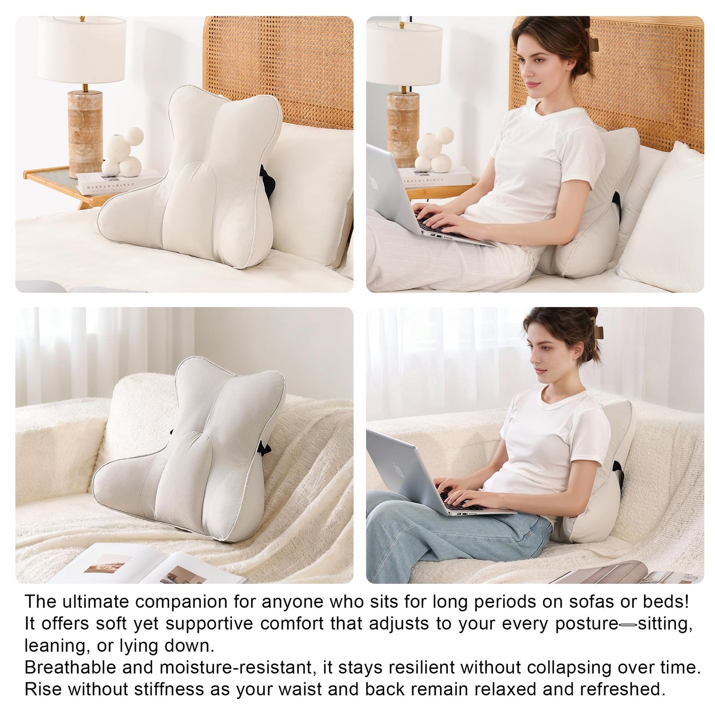 Ailuteie Lumbar Support Pillow(Pat. Pend) – Multi-Functional Ergonomic Back Cushion for Sofa Chair, Car Seat & Sofa, Reading Pillow with Firm Multi-Zone Support to Relieve Lower Back Pain, Misty White