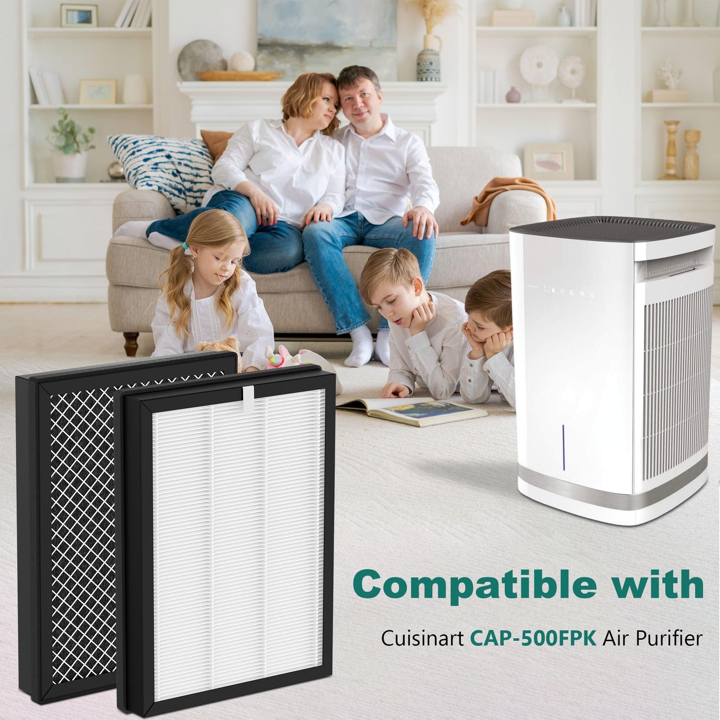 4 Pack CAP-500FPK Replacement Filters Compatible with Cuisinart CAP-500 Air Purifier, H13 True HEPA Filter