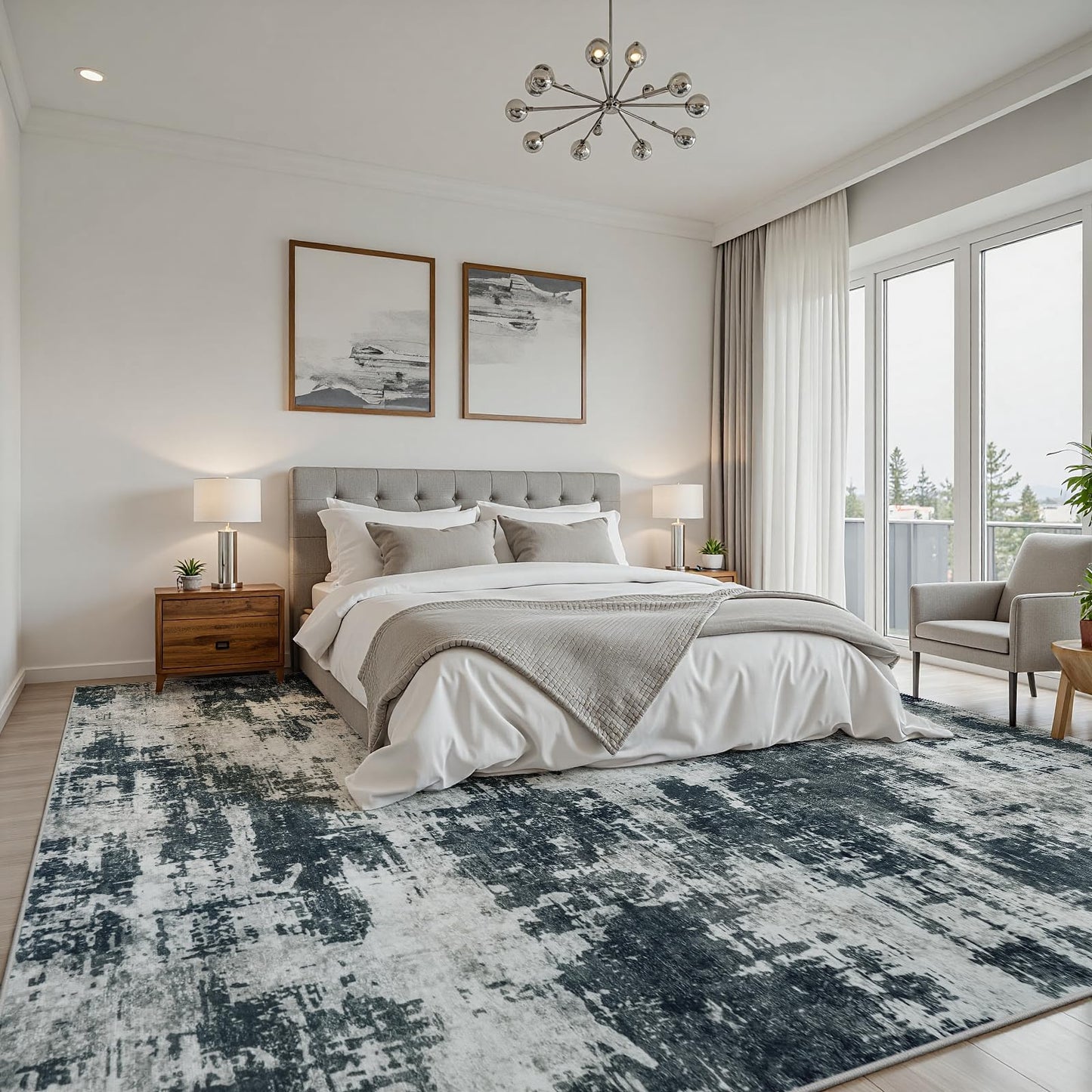 5x7 Area Rugs for Living Room Washable: Abstract Soft Thin Low Pile Black Rug, Indoor Floor Non Slip Stain Resistant Modern Carpet for Bedroom Nursery Farmhouse Dining Room Home Office (Black, 5'x7')