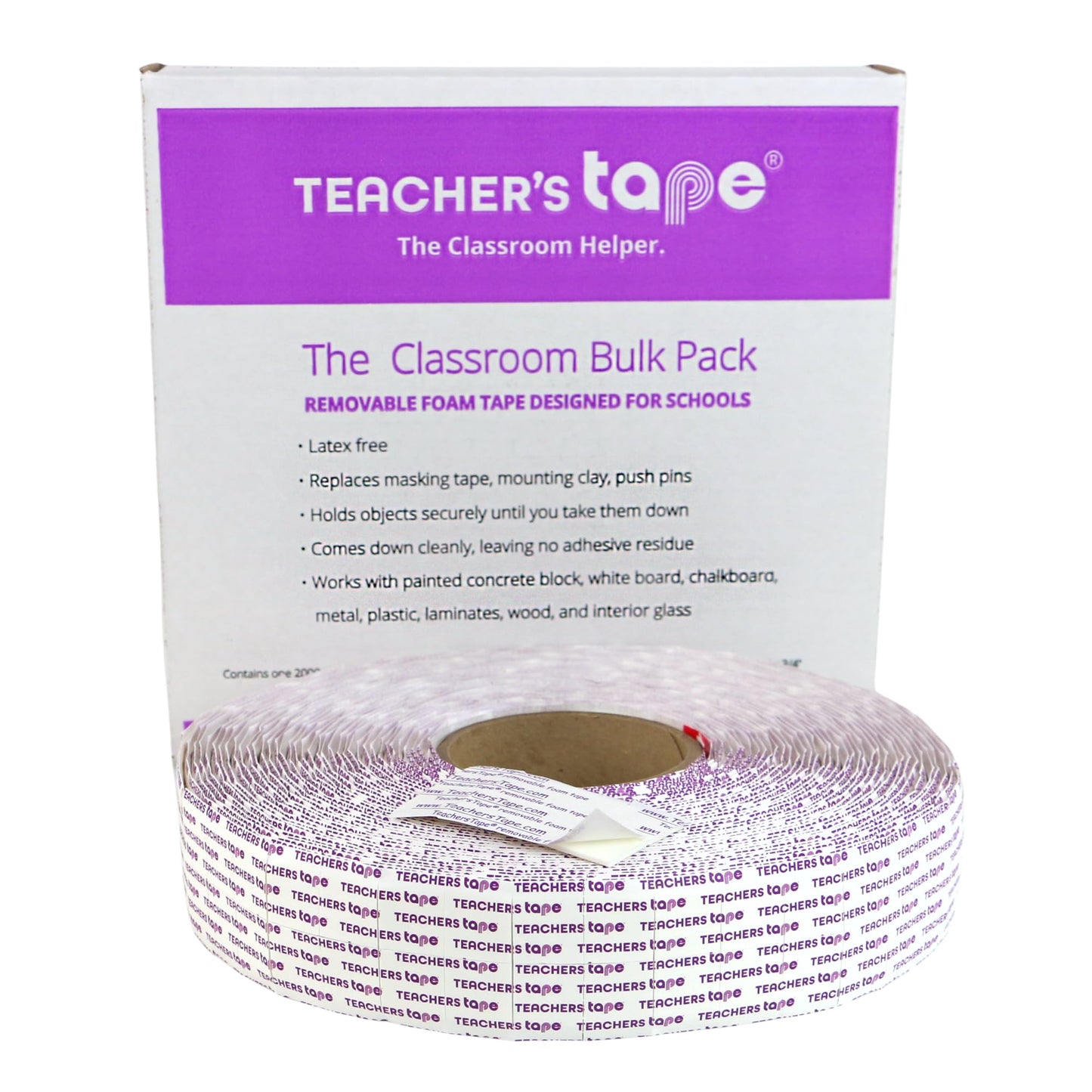 Duraco Teachers Tape™ Bulk Pack (2000 Pieces per roll), Double-Sided Removable Foam Tape for Wall Mounting