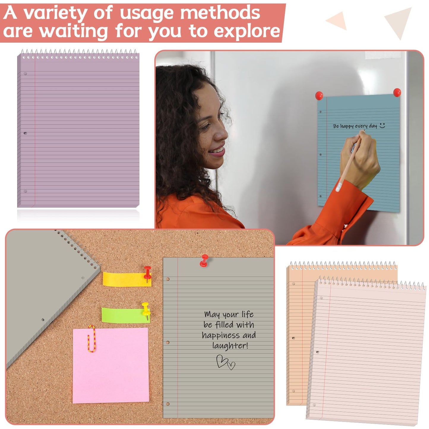 10 Packs 8.5 x 11 inch Top Spiral Notebook with 3 Hole Punched Legal Pads 40 Sheets College Ruled Notepad Hard Cardboard Paper Wirebound Pads for Business School Office Home Supplies (Retro)
