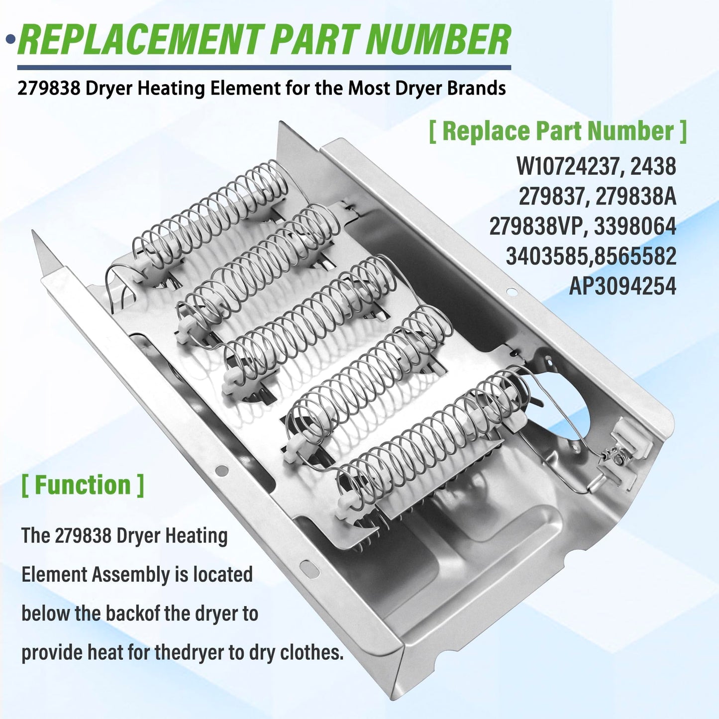 W10724237 279838 2 Pack Dryer Heating Element Kit Fit for whirl-pool Ken-more May-tag 1106012510, 1106012990, 11060817990, 11060857990, 11062202101, 11062332511, 11062702100, 11062824100, 11096576410