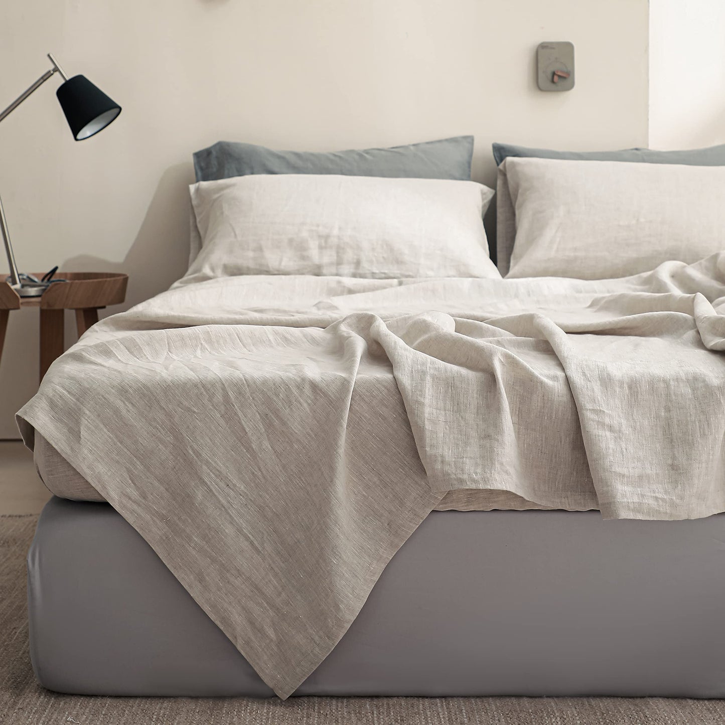 Simple&Opulence 100% Linen Fitted Sheet Twin(1 Piece), 14 Inch Deep Pocket Mattress Cover Natural French Flax Stone Washed Farmhouse Soft Breathable Bottom Sheets-Linen