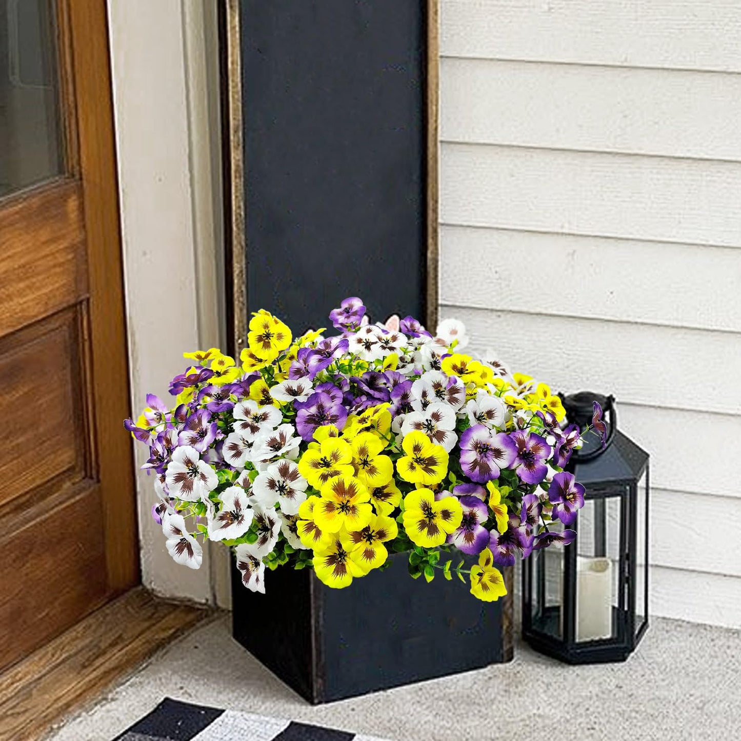 BRIGEA 12 Bundles Artificial Pansy Flowers for Outdoor Faux Silk Flowers UV Resistant for Porch Balcony Patio Garden Home Decor