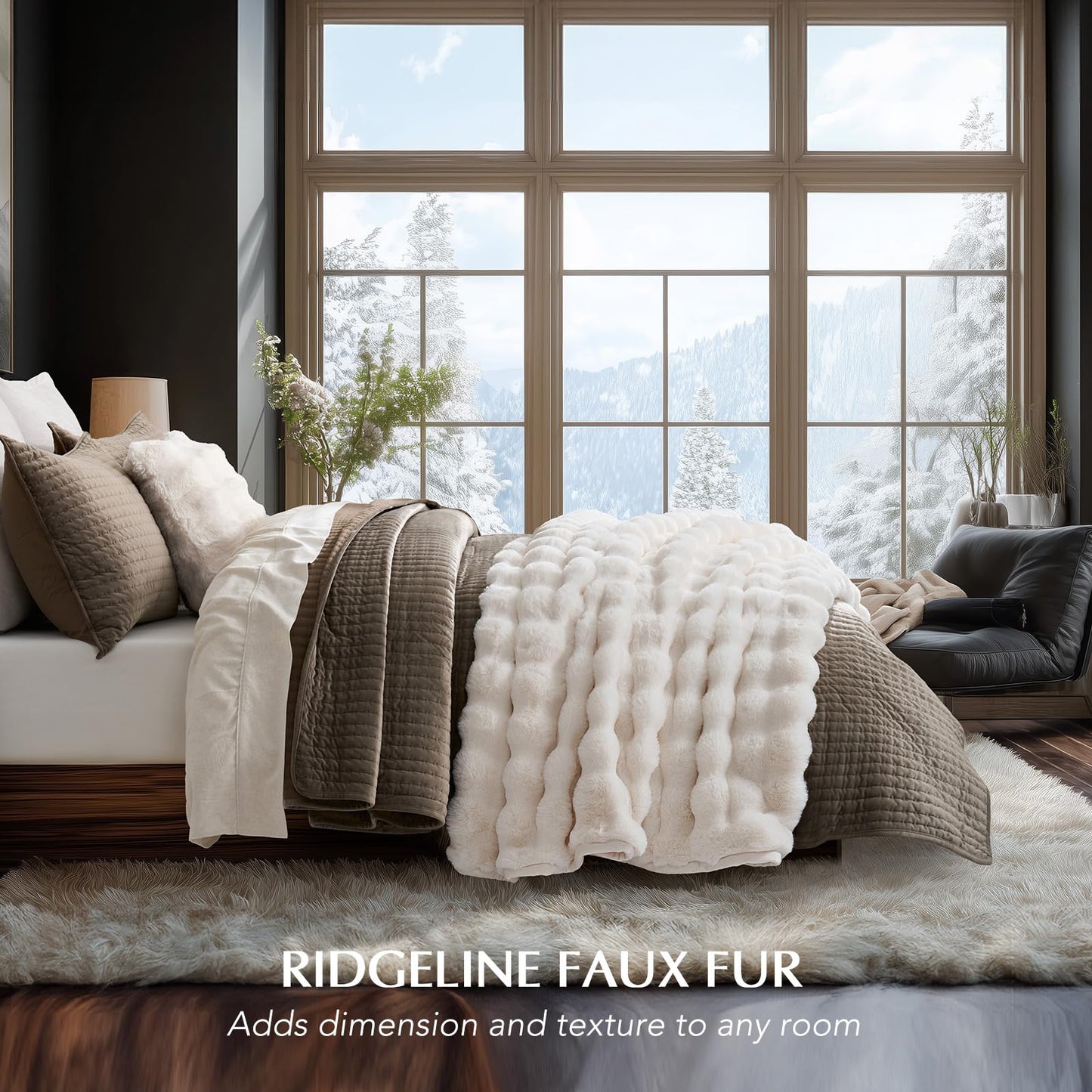 EverGrace Ultra Soft Luxury Fluffy Faux Rabbit Fur Throw Blanket, Thick Warm Bubble Throw for Bed, Cozy Plush Reversible Blankets for Couch, Chair, Sofa, Ivory White, 60x80 Inches