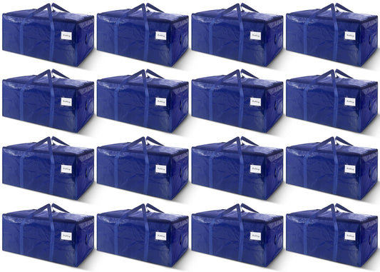 16 Pack Extra Heavy Duty Large Moving Bags with Strong Zipper & Carrying Handles, Sturdy Clothes Storage Bag Totes Bins, Packing Bags Moving Boxes College Moving Supplies, Dark Blue - 24 gal