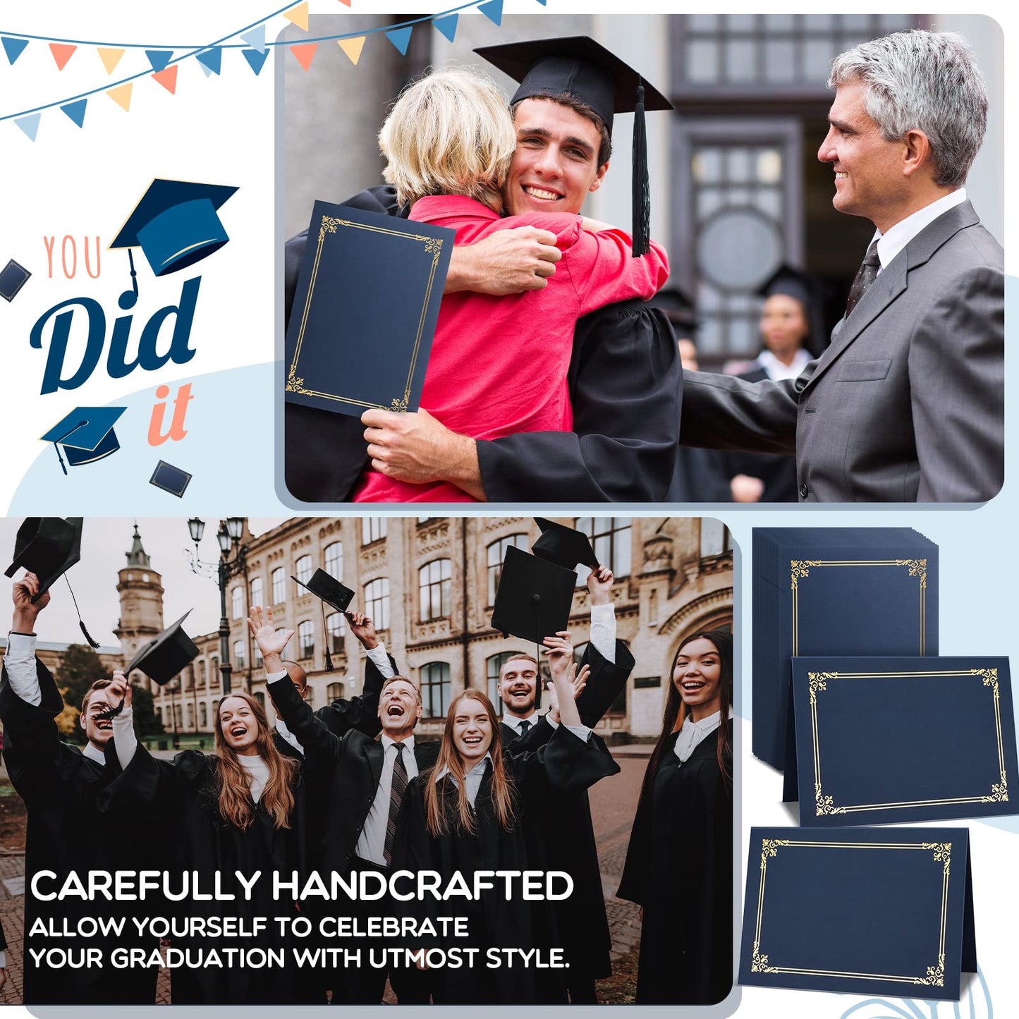 Sherr 60 Pcs Certificate Holders Certificate Covers Folders Diploma Holders with Gold Foil Border for Letter Size 8.5 x 11 Inches Diploma, Documents, Awards, Paper, Letter, Graduation(Navy Blue)