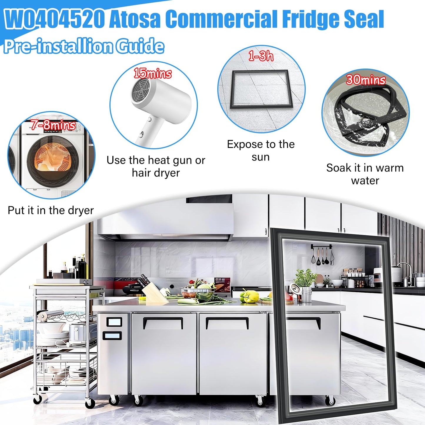 Upgraded W0404520 Refrigerator Door Gasket Compatible with Atosa Commercial Upright Reach-In Freezer Door Seal Replacement MGF8402 MGF8404 MGF8406 MSF8302 MSF8304 Freezer Door Gasket 22.05" x 25.99"