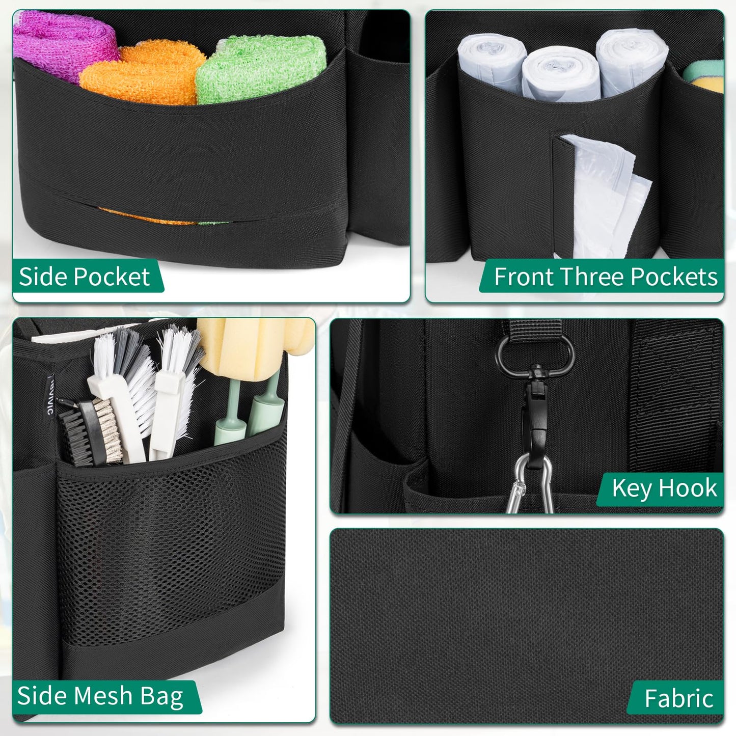 IBVIVIC Wearable Cleaning Caddy Bag for Cleaning Supplies, Large Capacity Cleaning Organizer Tote Bag Simple Kitchen Cleaning Supplies Storage Bag for Cleaners Housekeepers (Black)