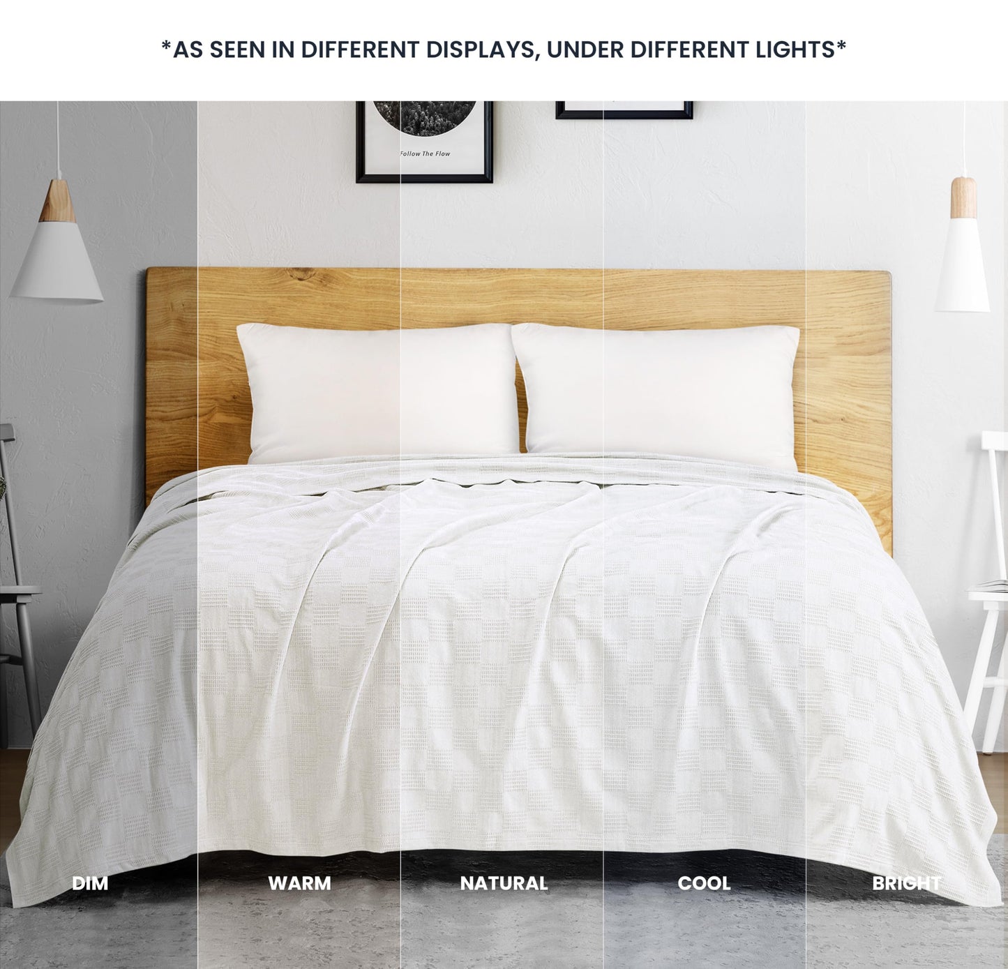 Utopia Bedding 100% Cotton Thermal Blanket White Queen Size Soft, Lightweight, Breathable, Cozy Spring and Summer Blankets for Bed, Home Room Decor Gifts for Women and Men (90x90 Inches)