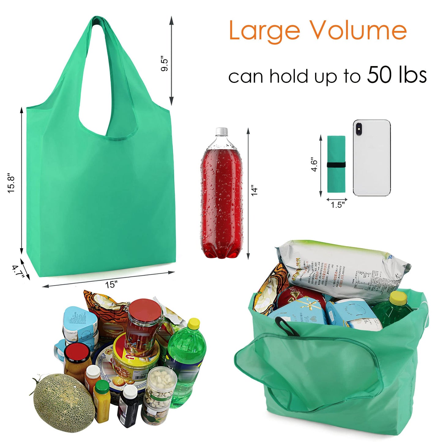 BeeGreen Reusable-Grocery-Bags-Foldable-Machine-Washable-Reusable-Shopping-Bags-Bulk Colorful 10 Pack 50LBS Extra Large Folding Reusable Bags Totes w Zipper Storage Pouch Lightweight Polyester Fabric