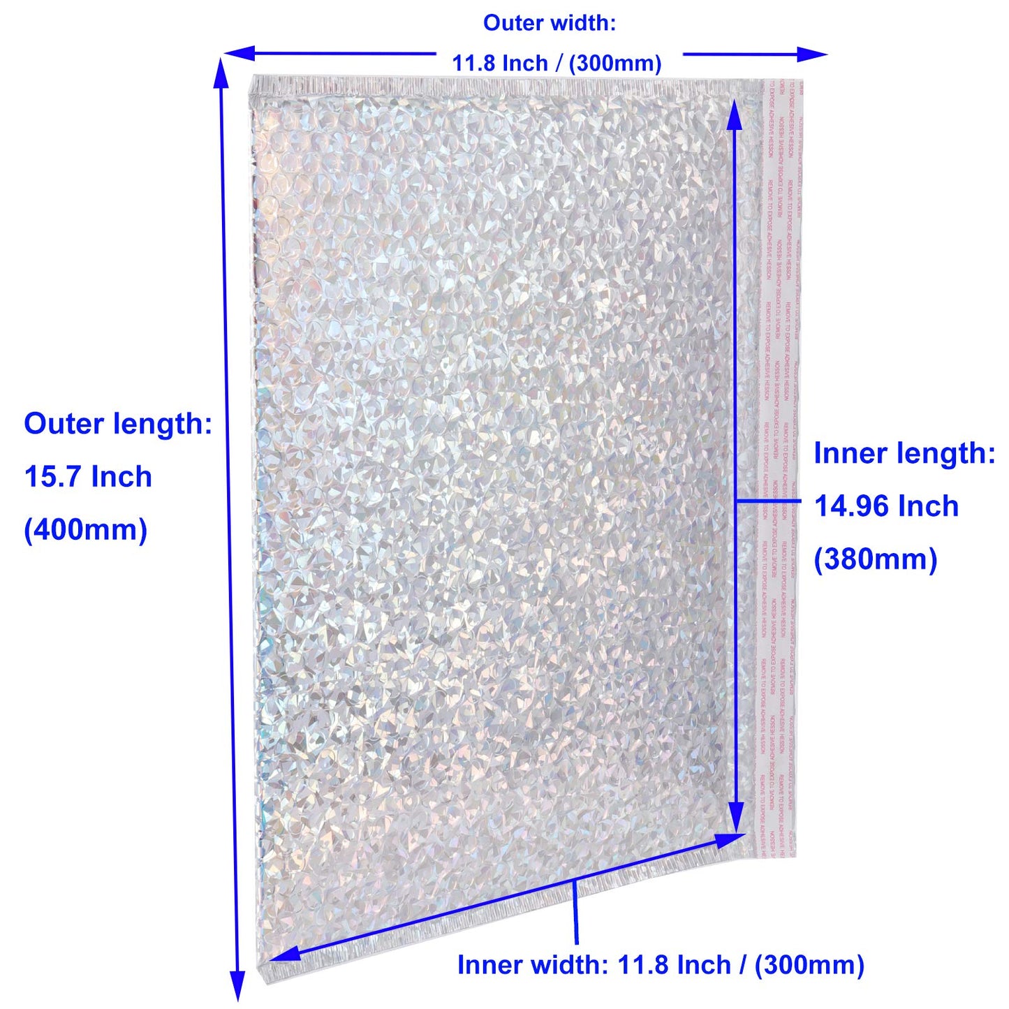 KOHAND 30 PCS Holographic Bubble Mailers 15.7 x 11.8 Inch, Silver Padded Envelopes Self Sealing Metallic Bubble Lined Adhesive Cushion Envelopes for Shipping, Mailing