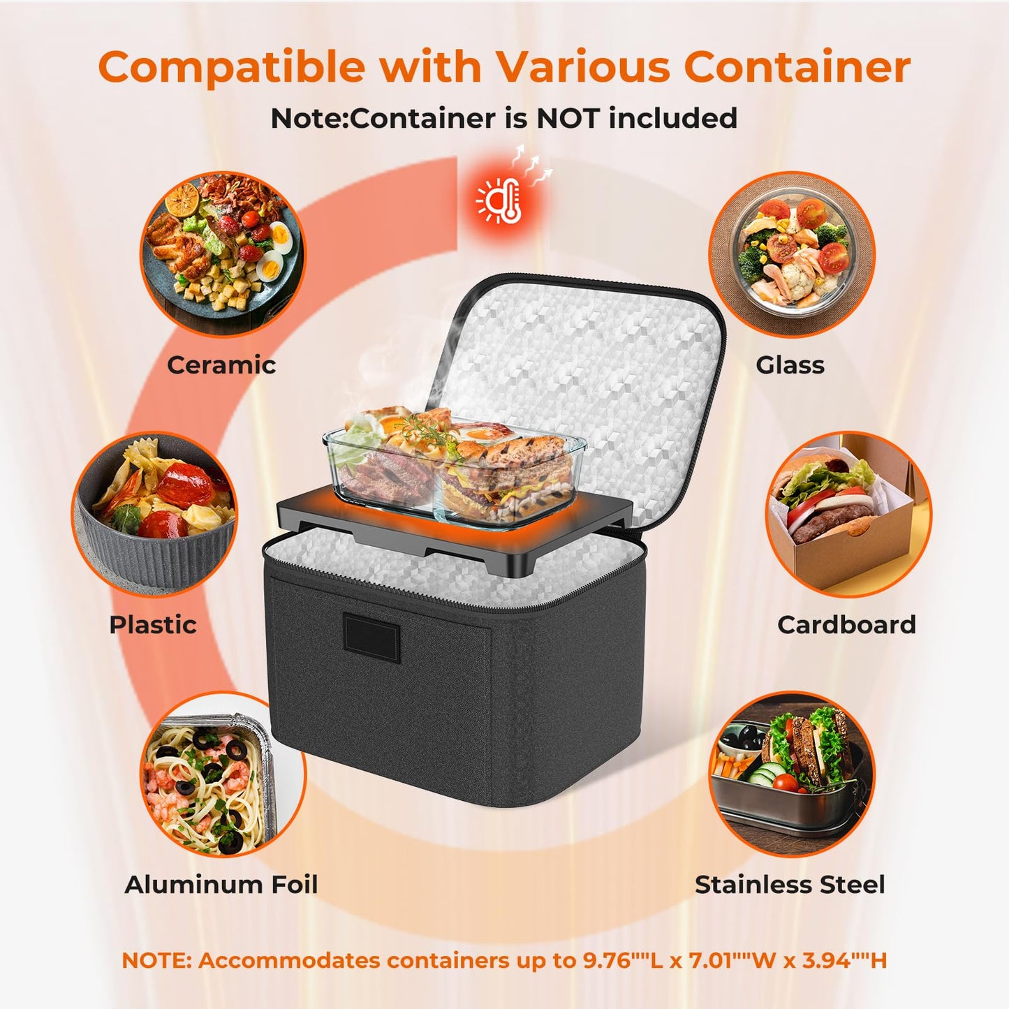 AICPAN Portable Electric Lunch Box Food Heater,12V/24V/110V 3-in-1 Food Warmer Box, Mini Portable Oven Car Food Warmer, Heated Lunch Bag for Adults Office Travel Work Truck Meal Reheating