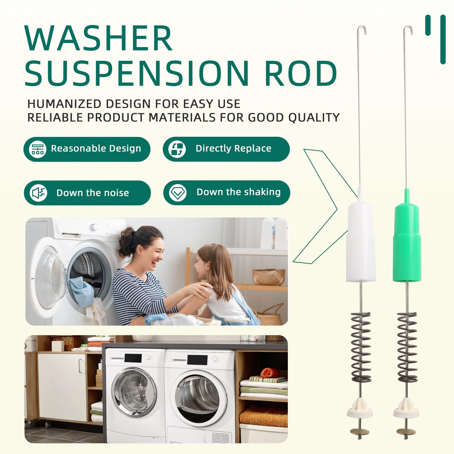 Riyhch Washer Suspension Rod for GE GTW335ASN1WW GTW460ASJ4WW GTW485ASJ1WS GTW465ASN1WW GTW680BSJ3WS 4 PCS WH16X26911 WH16X26910 Washing Machine Replace WH16X24144 WH16X24145