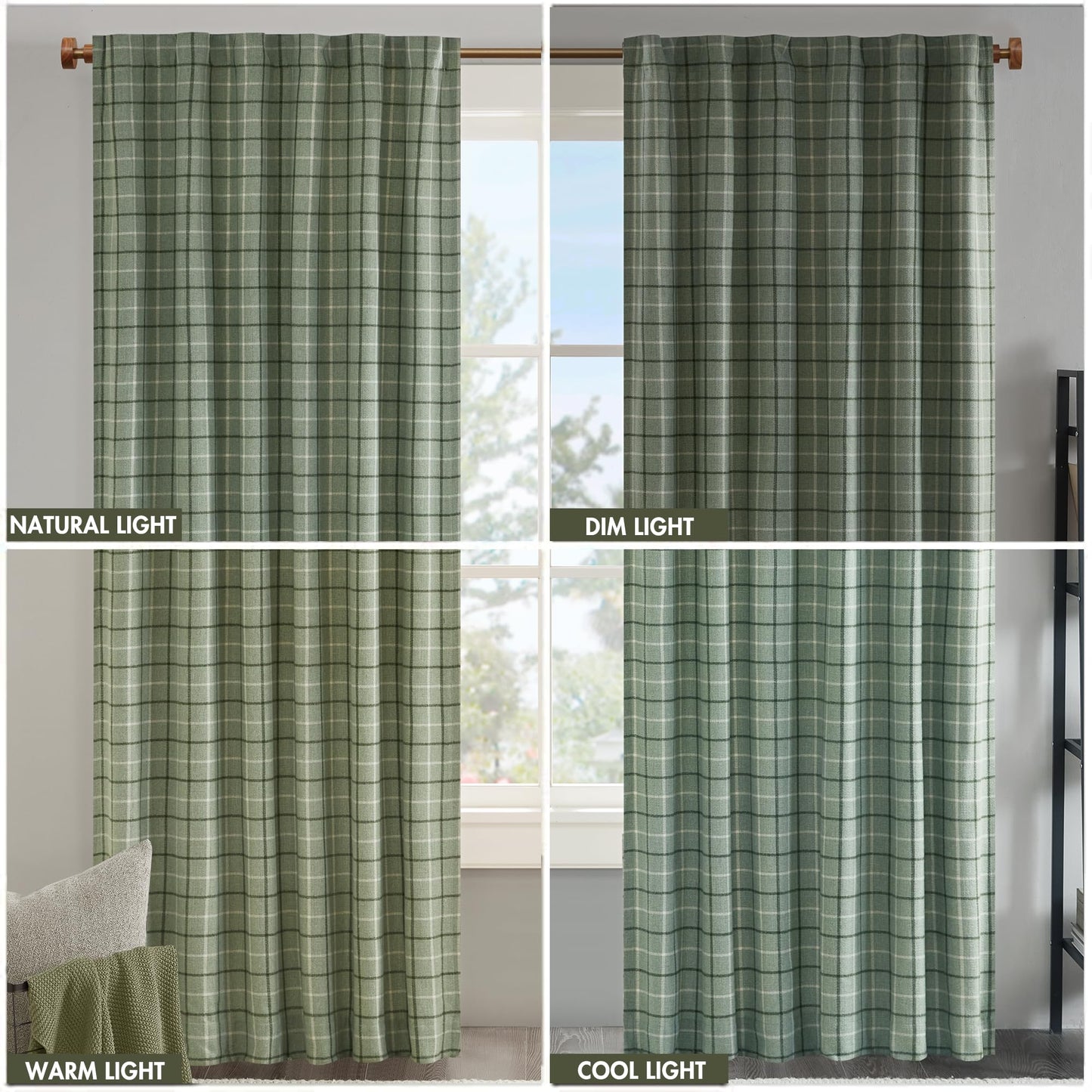 Madison Park Anaheim Cabin Plaid Curtain Window, Thermal Insulated Fleece Lining, Living Room Decor Room Darkening Drape for Bedroom, 1-Single Panel Pack, 50x84, Rod Pocket & Back Tab, Green